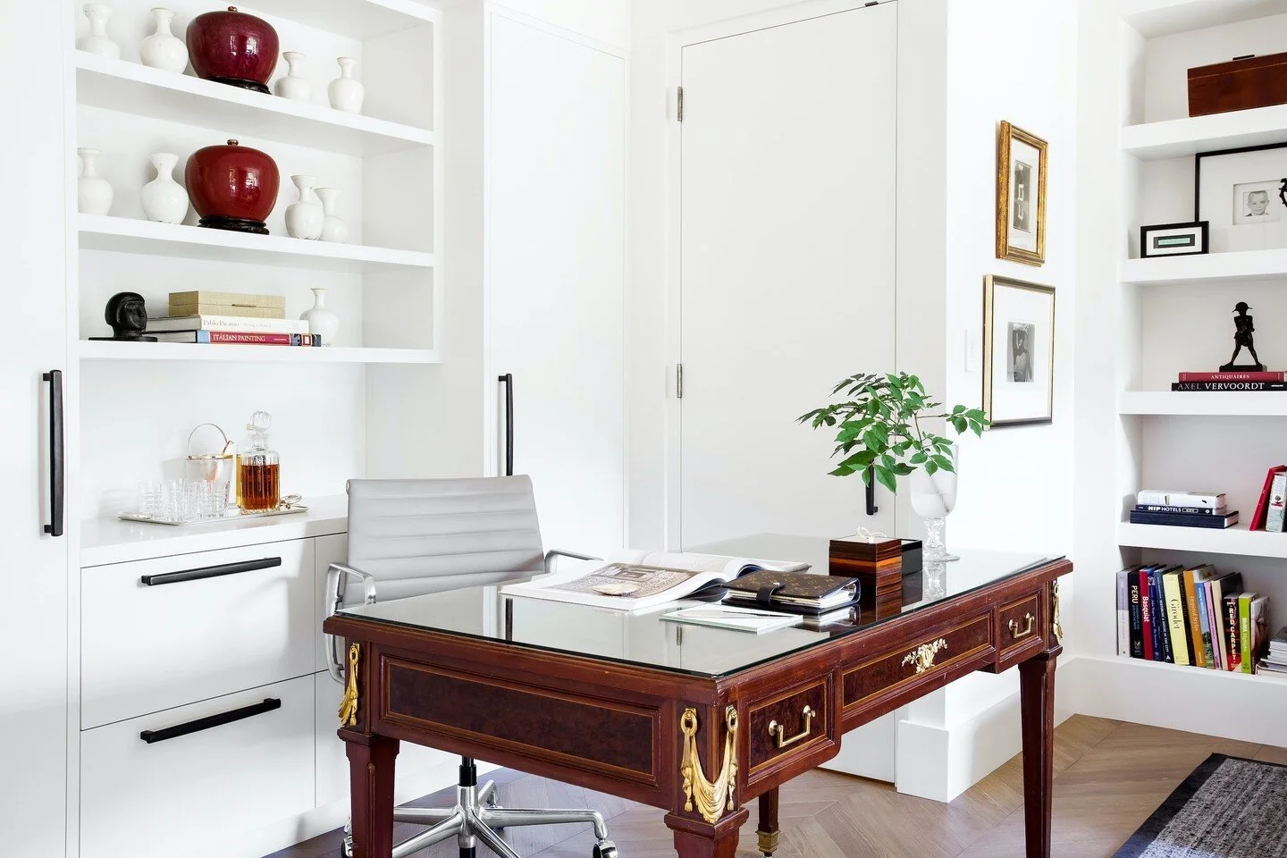 Antique desk for a modern work station.