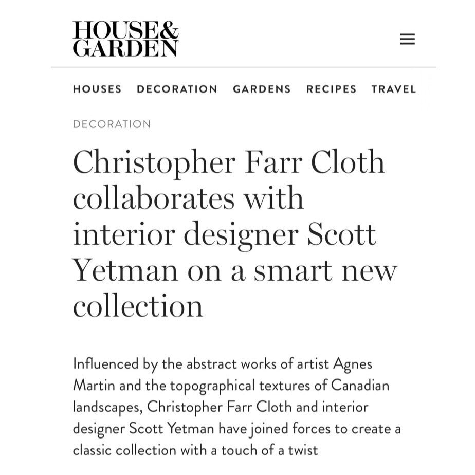 Thank you to @houseandgardenuk for the wonderful feature on our latest collection with @christopherfarrcloth ! 
Link in bio to read the full piece.