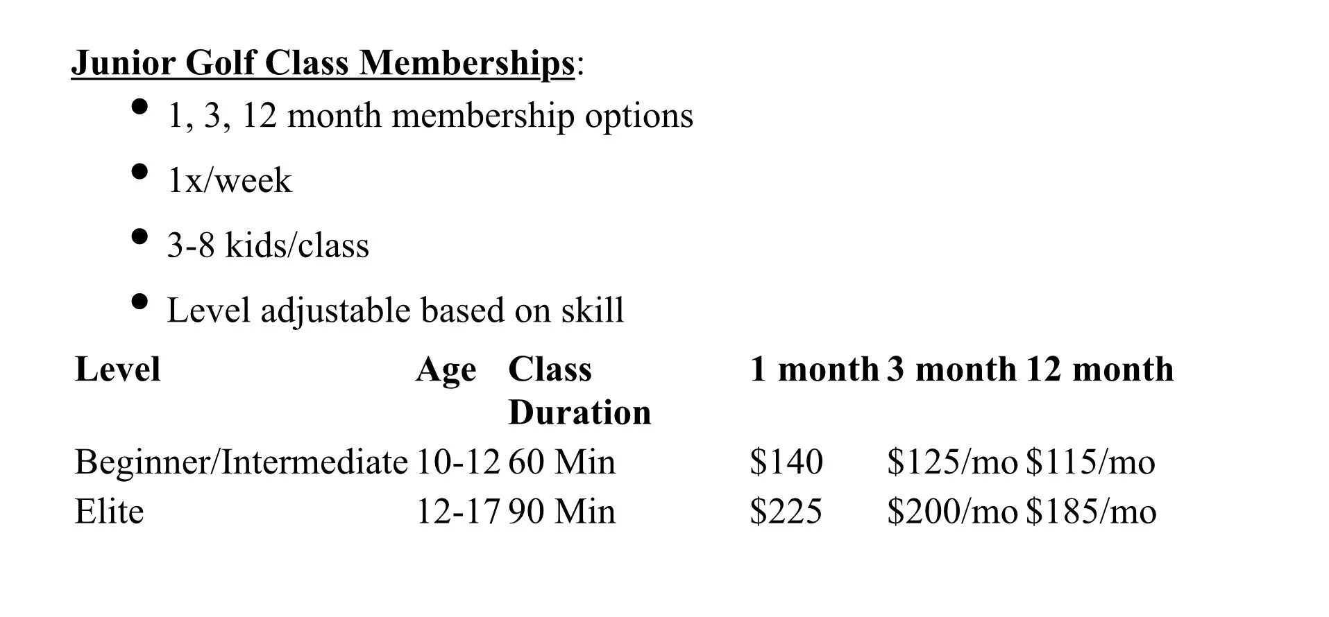 LESSON PRICING — XGolf Tualatin