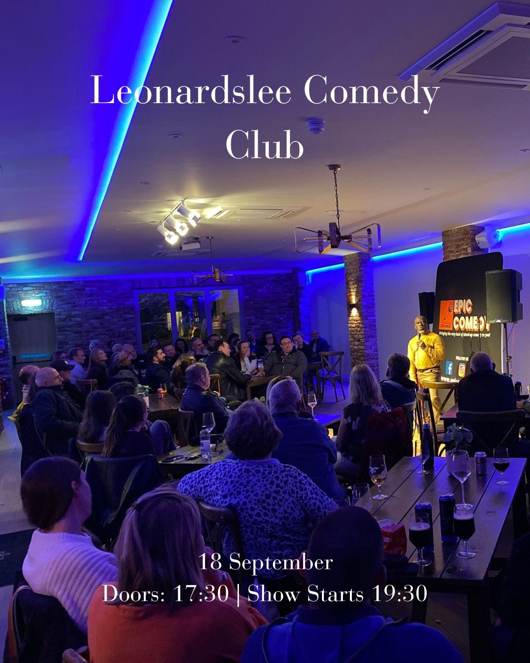 An evening of live comedy awaits at Leonardslee. 😂

Join us for Leonardslee Comedy Club on 18 September for top-quality live stand-up in an intimate setting featuring a great line-up of comedians and plenty of laughs.

Doors 17:30 | Show starts 19:3