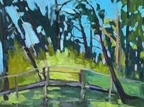 The Bridge, oil on linen panel 11"x14" framed   $650