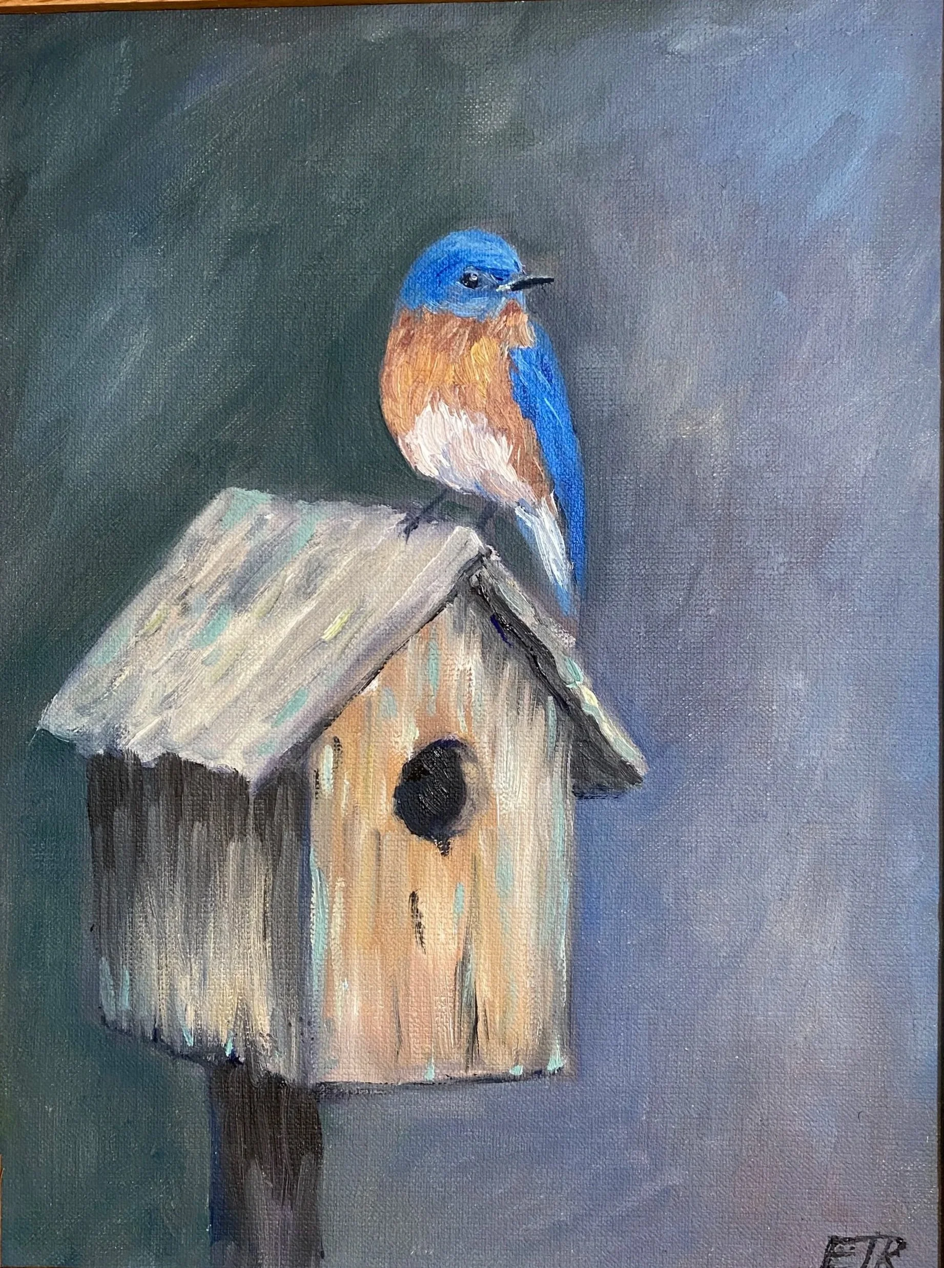 Bluebird, Oil on canvas, oak framed. 11.5"x14.5"
$250