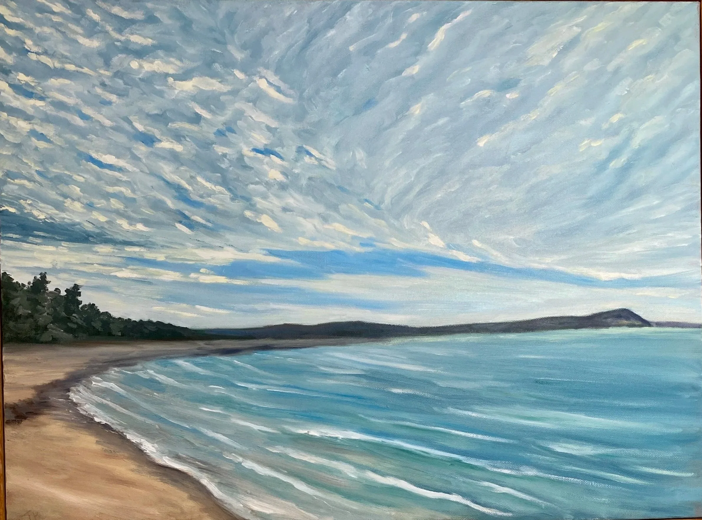 Blue Skies Over Good Harbor, oil on canvas. Wood framed. 18"x24"
$530