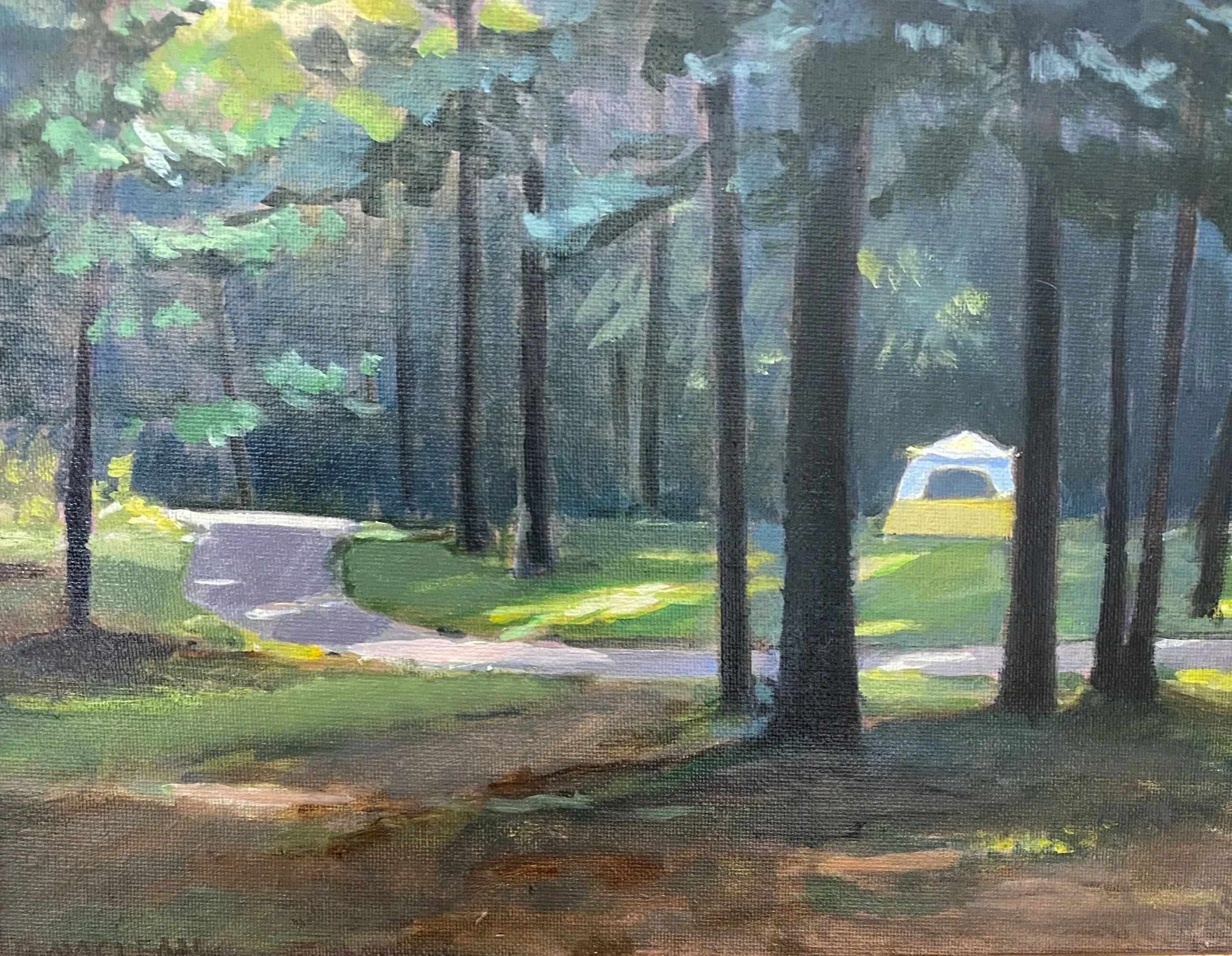 In the Woods, oil on canvas 9"x12" framed $350