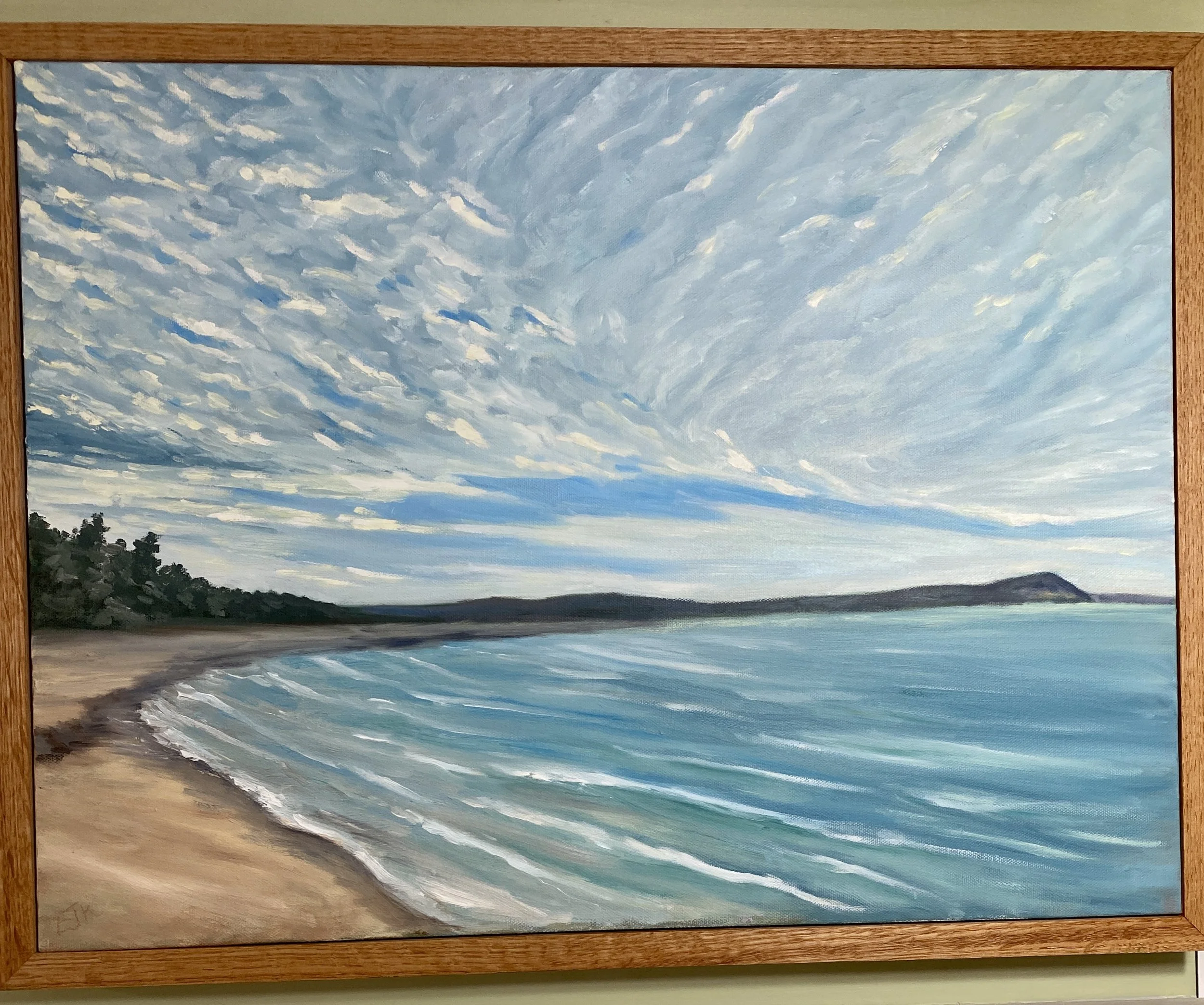 Blue Skies Over Good Harbor, oil on canvas. Wood framed. 18"x24"
$530
