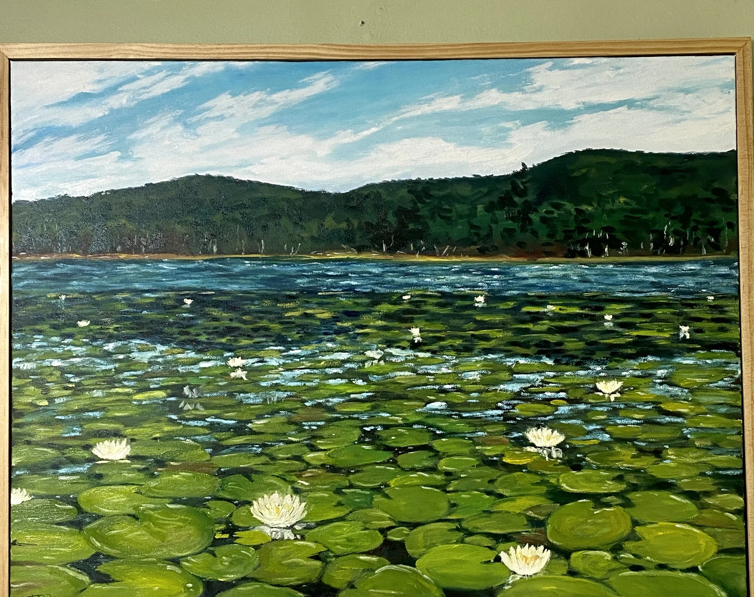 Water Lillies on Tucker lake. oil on canvas, wood framed. 18"x24"
$530