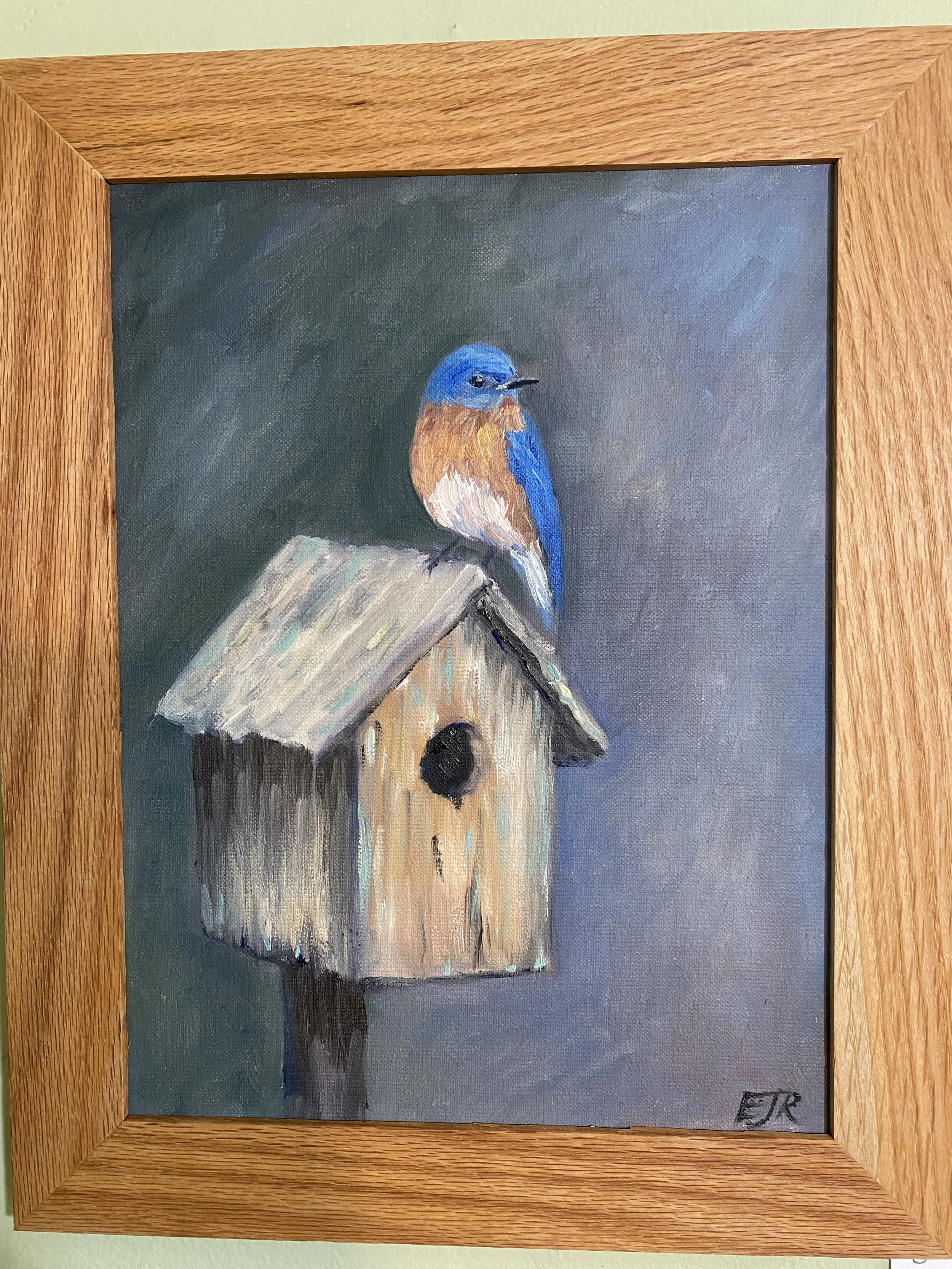 Bluebird, Oil on canvas, oak framed. 11.5"x14.5"
$250