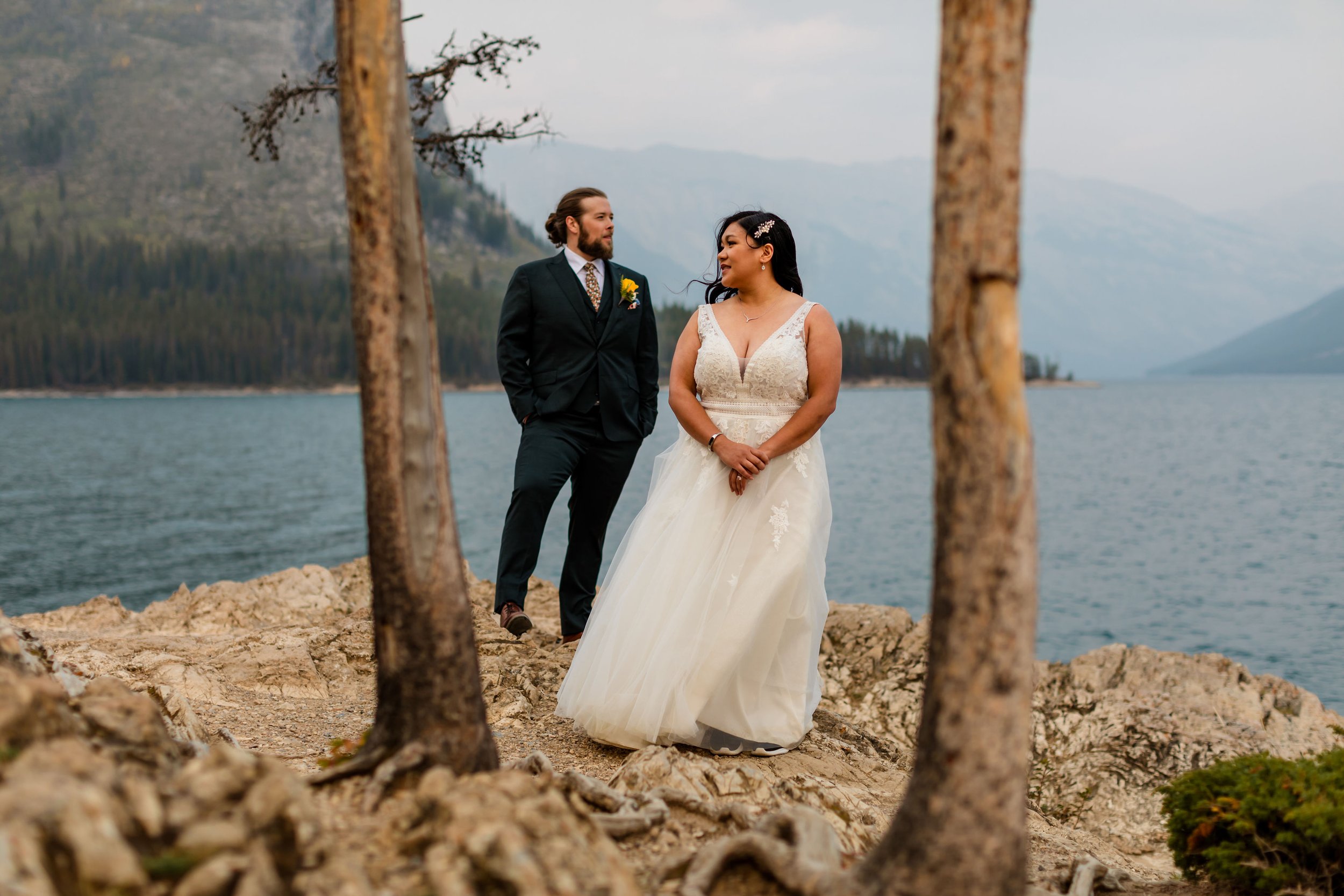  Lake Minnewanka Elopement, Banff Wedding Photographer 