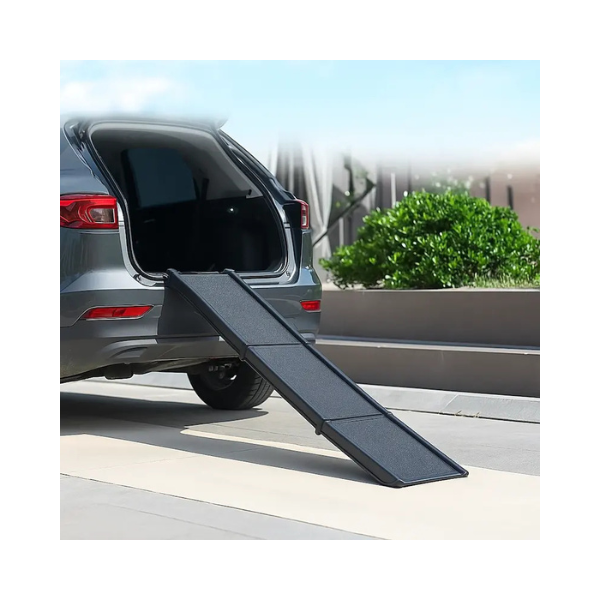 Folding dog ramp with side rails for cars and SUVs