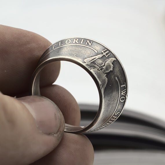 british half crown coin ring, mongolian thumb ring, silver thumb ring