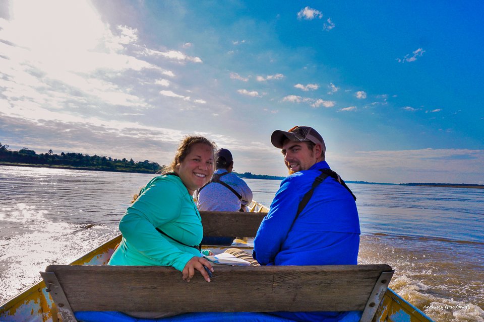 Guests enjoying a boat ride on the Amazon River