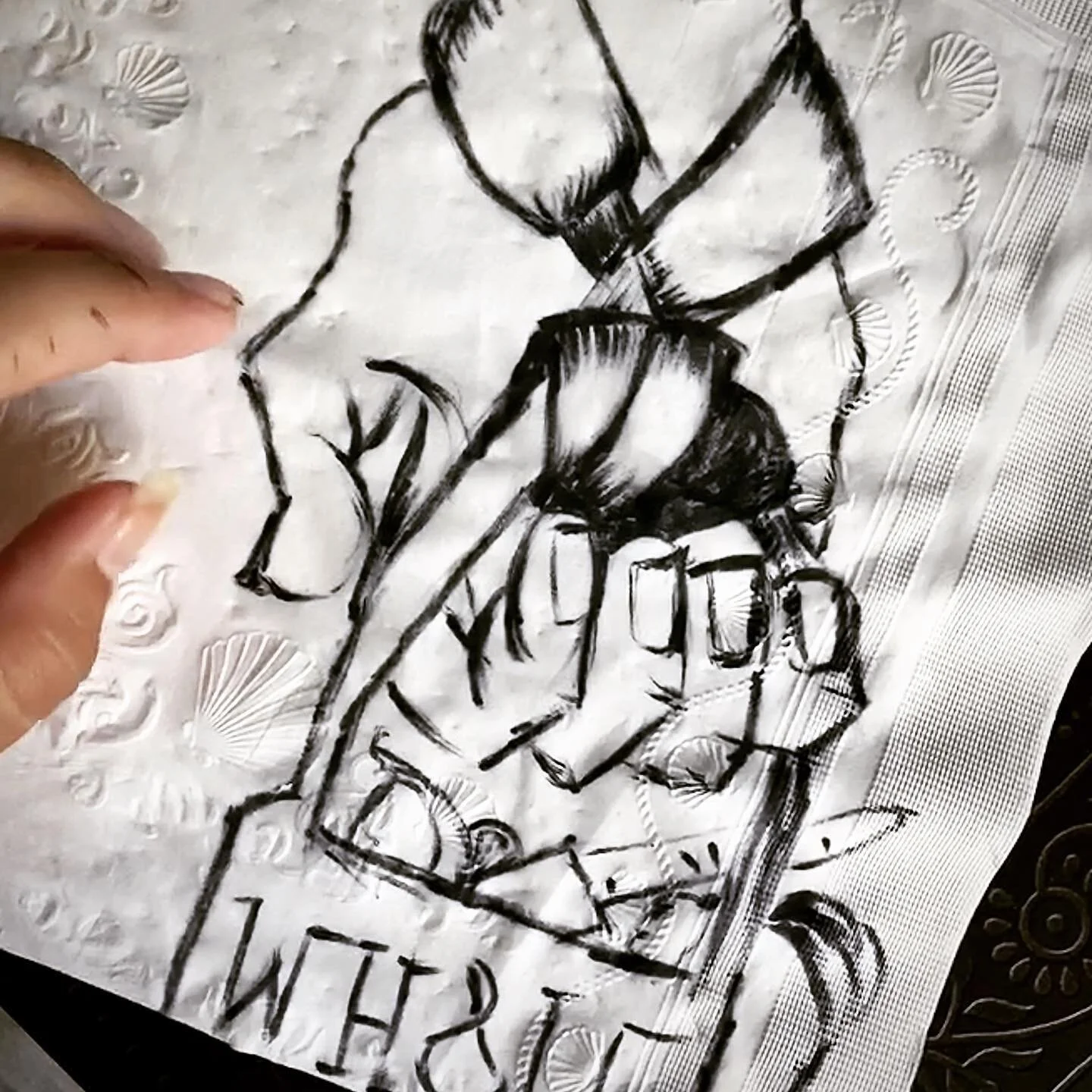 Grocery bag straps: These straps would ease the pressure on your fingers allowing you to carry with ease. #napkininventions 

A very special thank you to napkin artist @rjourneepaints 🖊