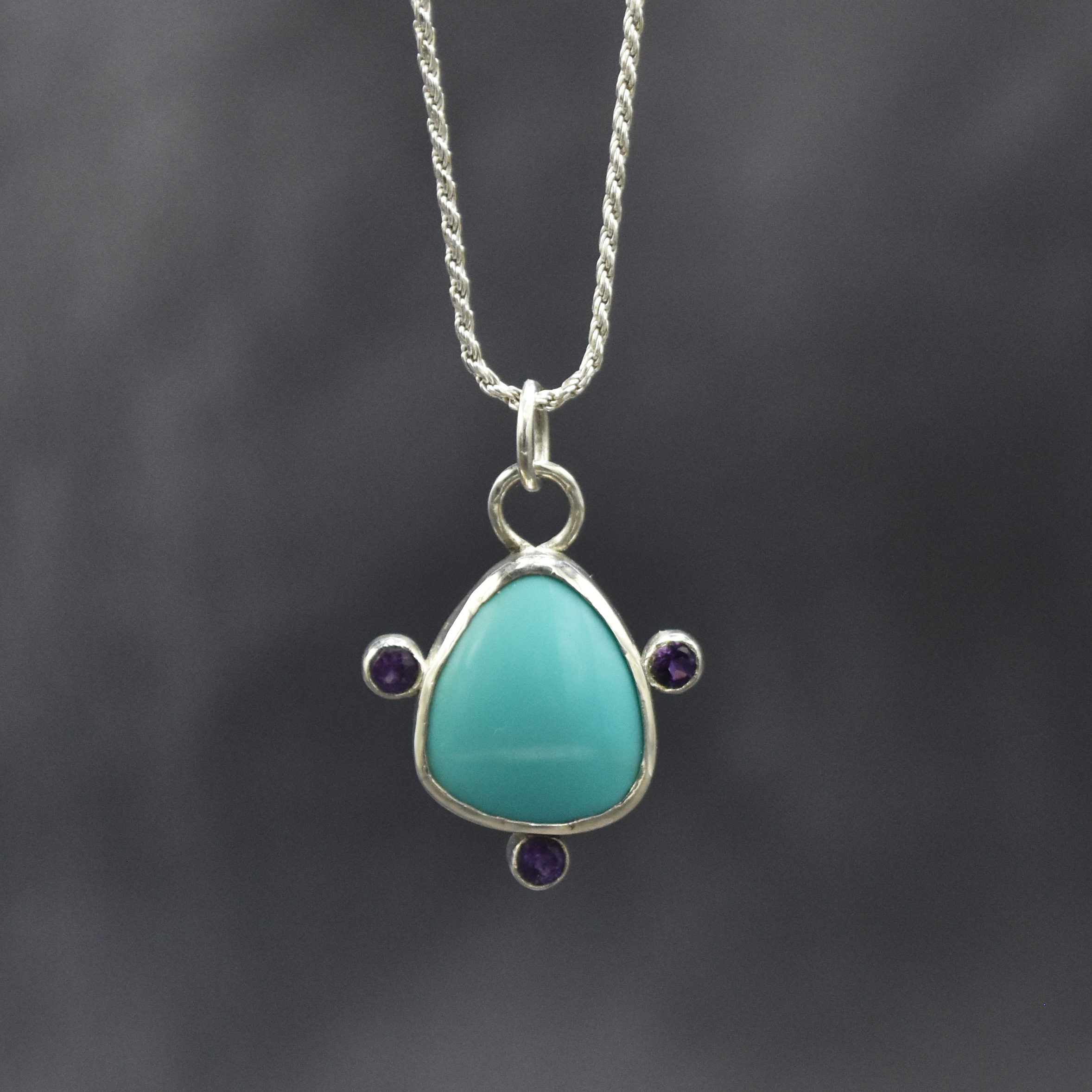 Turquoise and Amethyst Silver Necklace