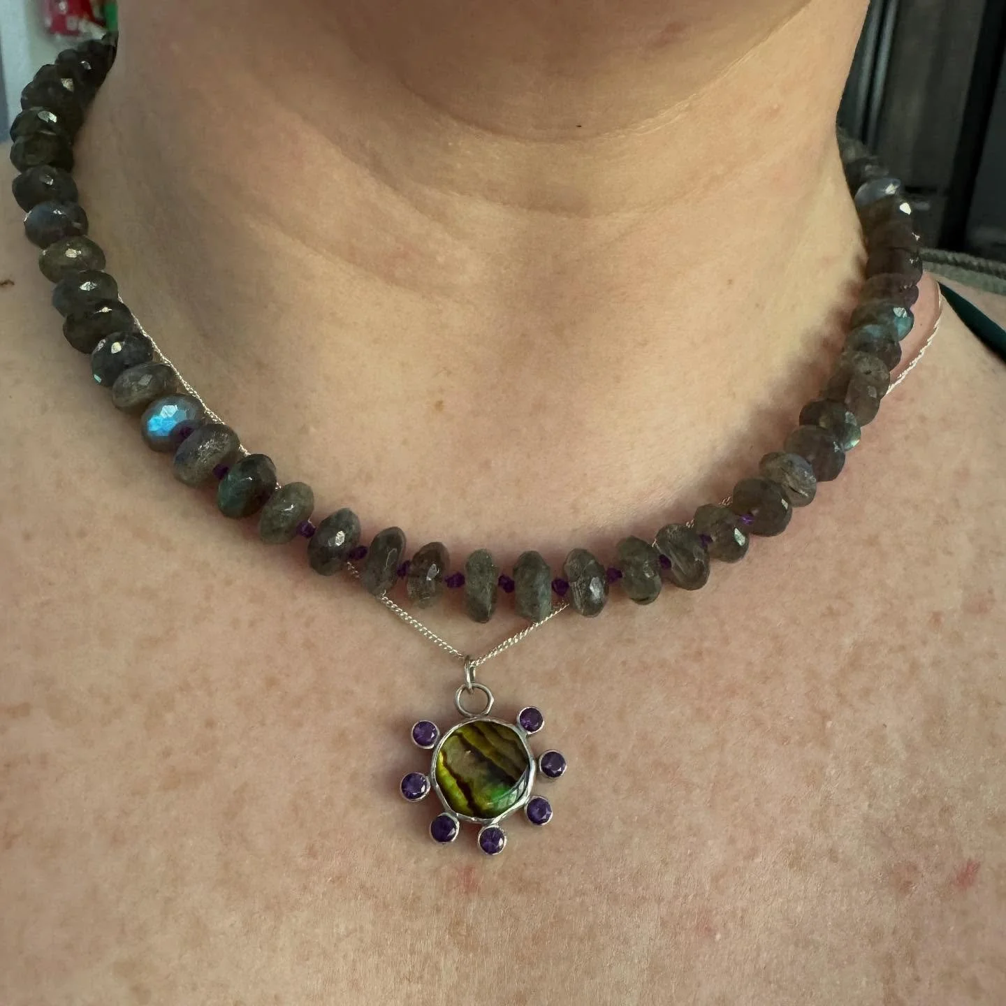 abalone, amethyst and labradorite 🫶🏻💜 there&rsquo;s just something about deep-hued, moody stones for fall! #handmade #silversmith #silverjewelry #jewelry #smalldesigner