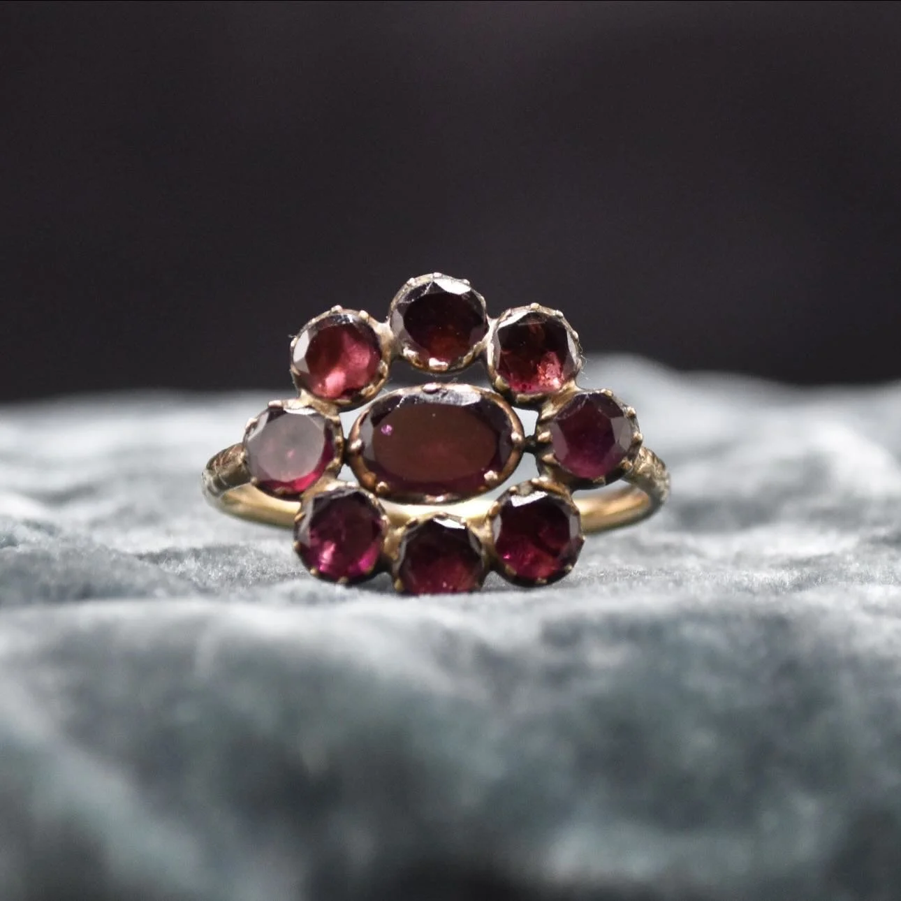 such a sucker for gummy antique rings! featuring Georgian-era foiled-back garnets and Victorian sky blue turquoise 🩵🩵