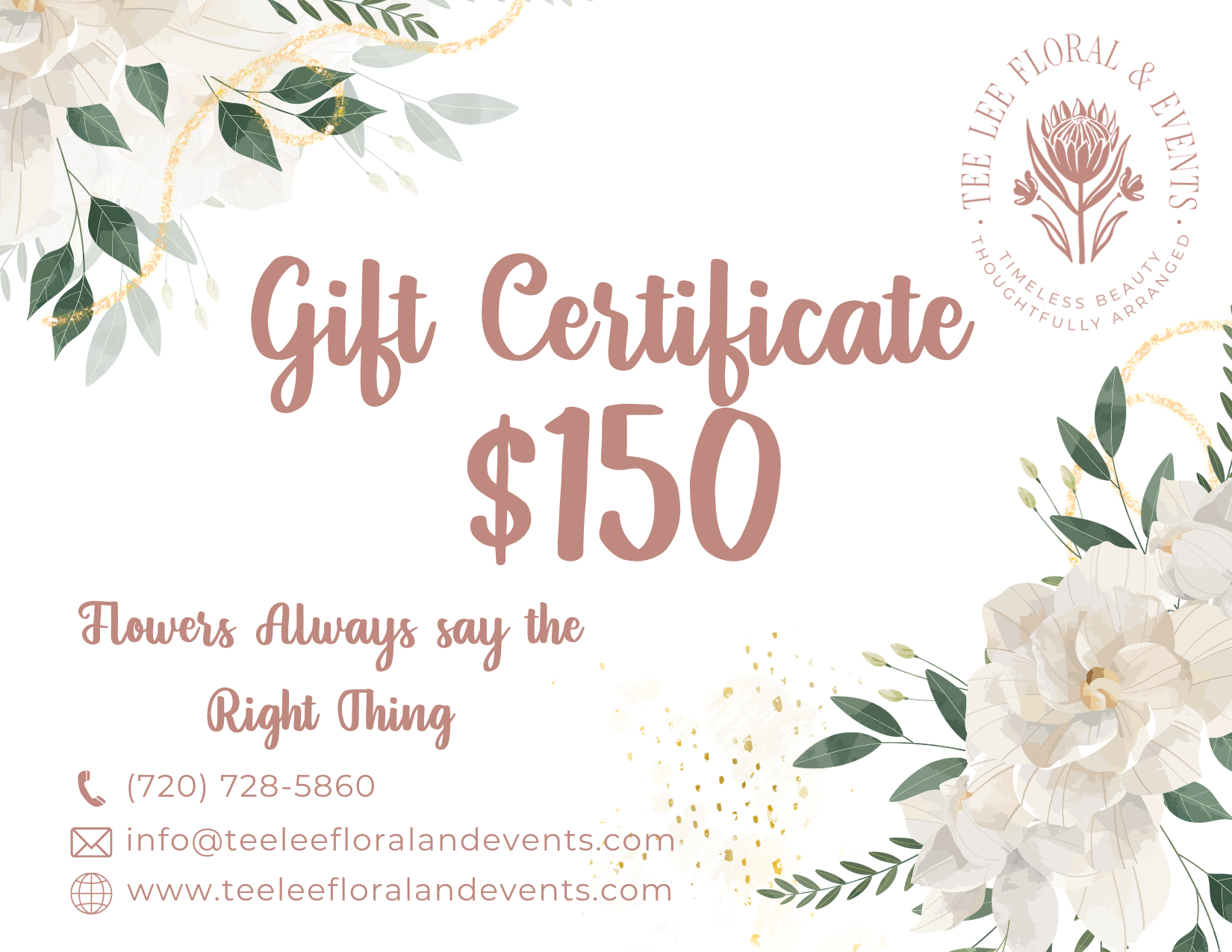 $150 Floral Gift Certificate - TeeLee Flowers and Events.png