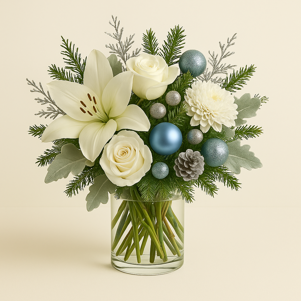 Blue White and Gold Christamas Holiday Centerpeices floral arrangements.png