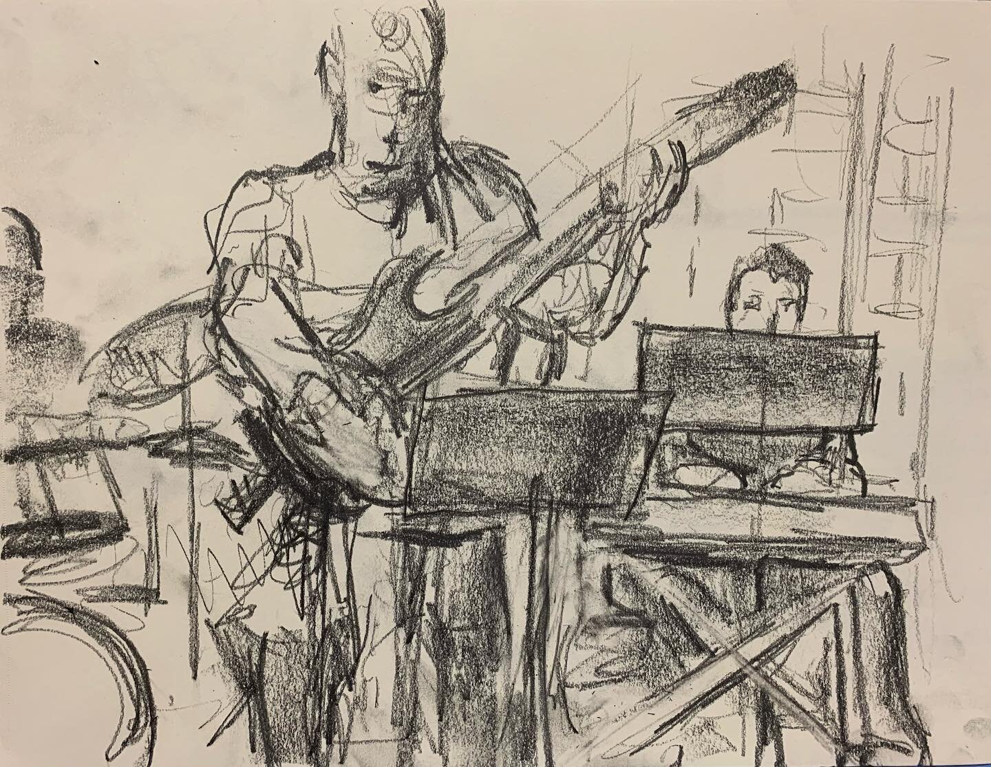 Clayton Farris, son of Kirk Farris, is the pianist with his jazz combo at Cafe Brazil #cafebrazil #quicksketch #houstonlife #houstonartist