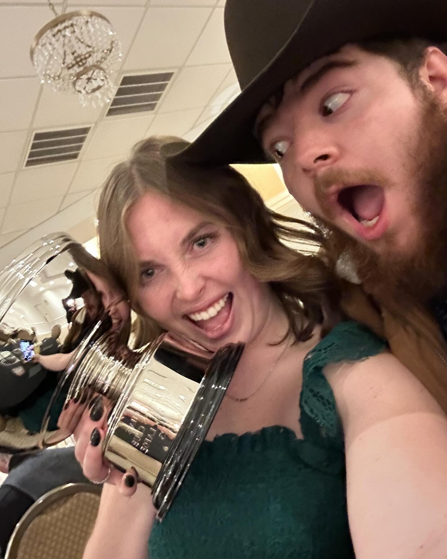 Work party shenanigans 🎉 I hit a milestone in the work life in the last year and even brought home a trophy for it, so excited to be apart of the $100k in services kick ass club🏆 very grateful for every single one of you that I get to work beside e
