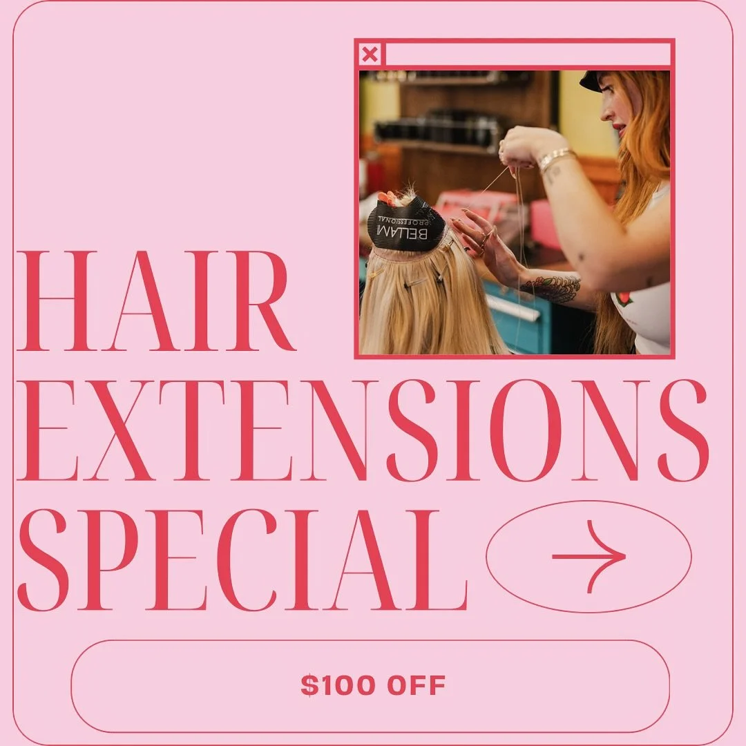 🍒 $100 Off Extensions 🍒
Book and receive an extensions install in August or September and get $100 off your service. We never do specials like this so take advantage! Spots are super limited! For any more details feel free to DM. 💗