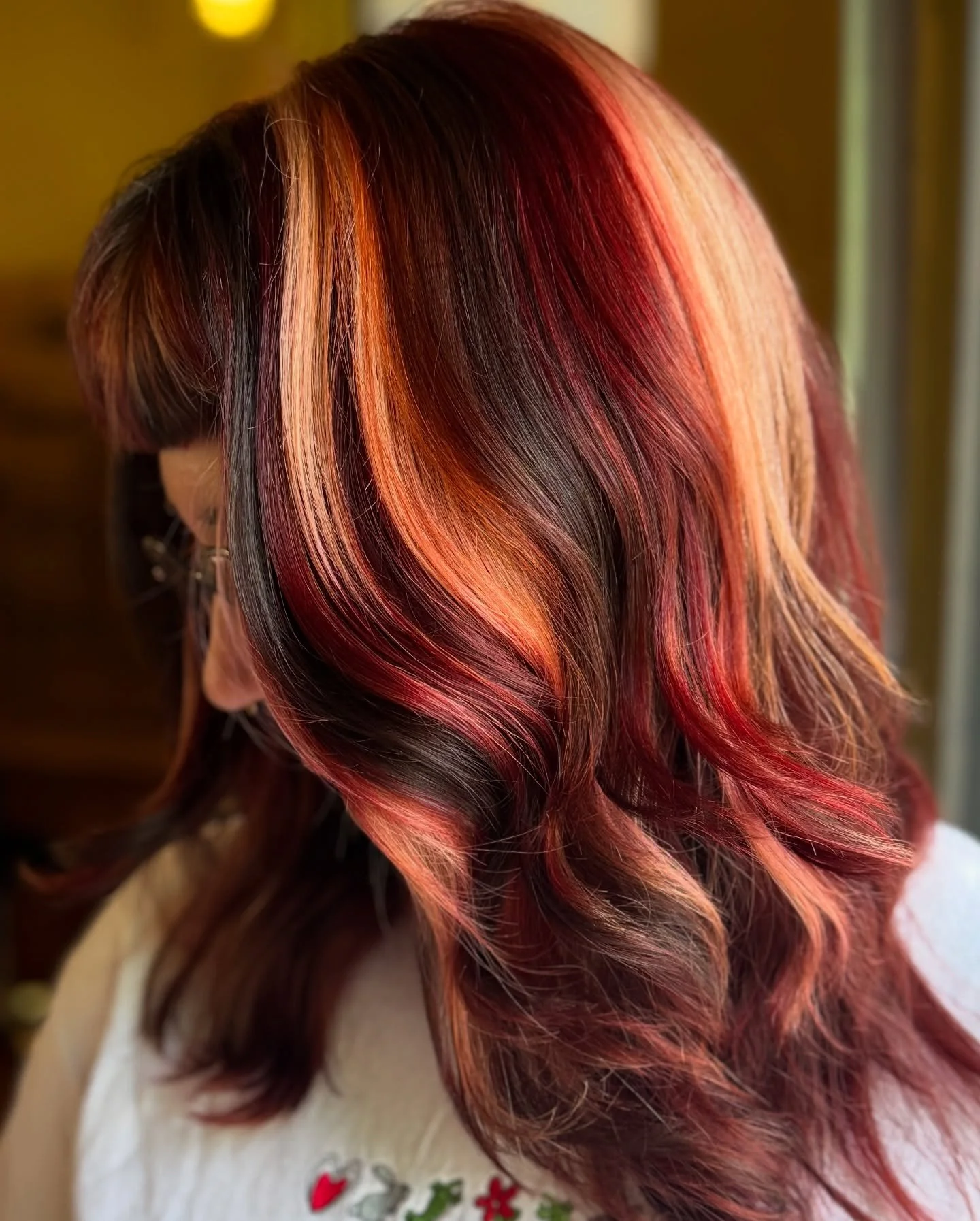 Calico color scheme and the sharpest baby bangs you ever did see 🖤❤️🧡

Looks like this are dope AF and I love creating them for you guys! 

#sharethelex #calicohair #kentuckyhairstylist #lexingtonhairstylist #kentuckyhair #kentuckyproud #kentuckyki