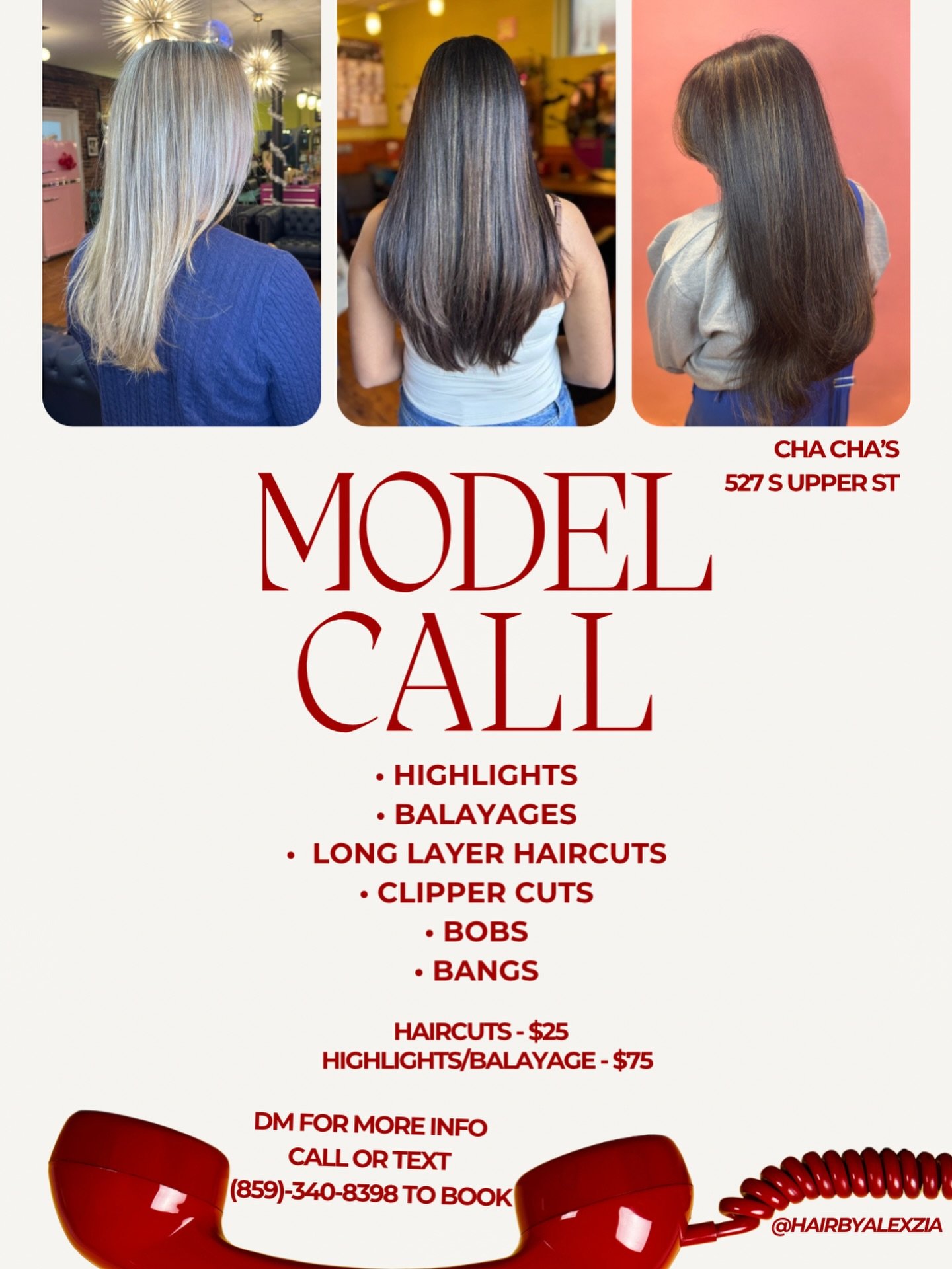 Booking model services for December and January! DM for more info or to book 🤍

#hairstylist #hair #lexington #chachaslexington #sharethelex #kentuckyproud #kentuckyhairstylist #lexingtonhairstylist #kentuckyhairs #kentuckykicksass #universityofkent