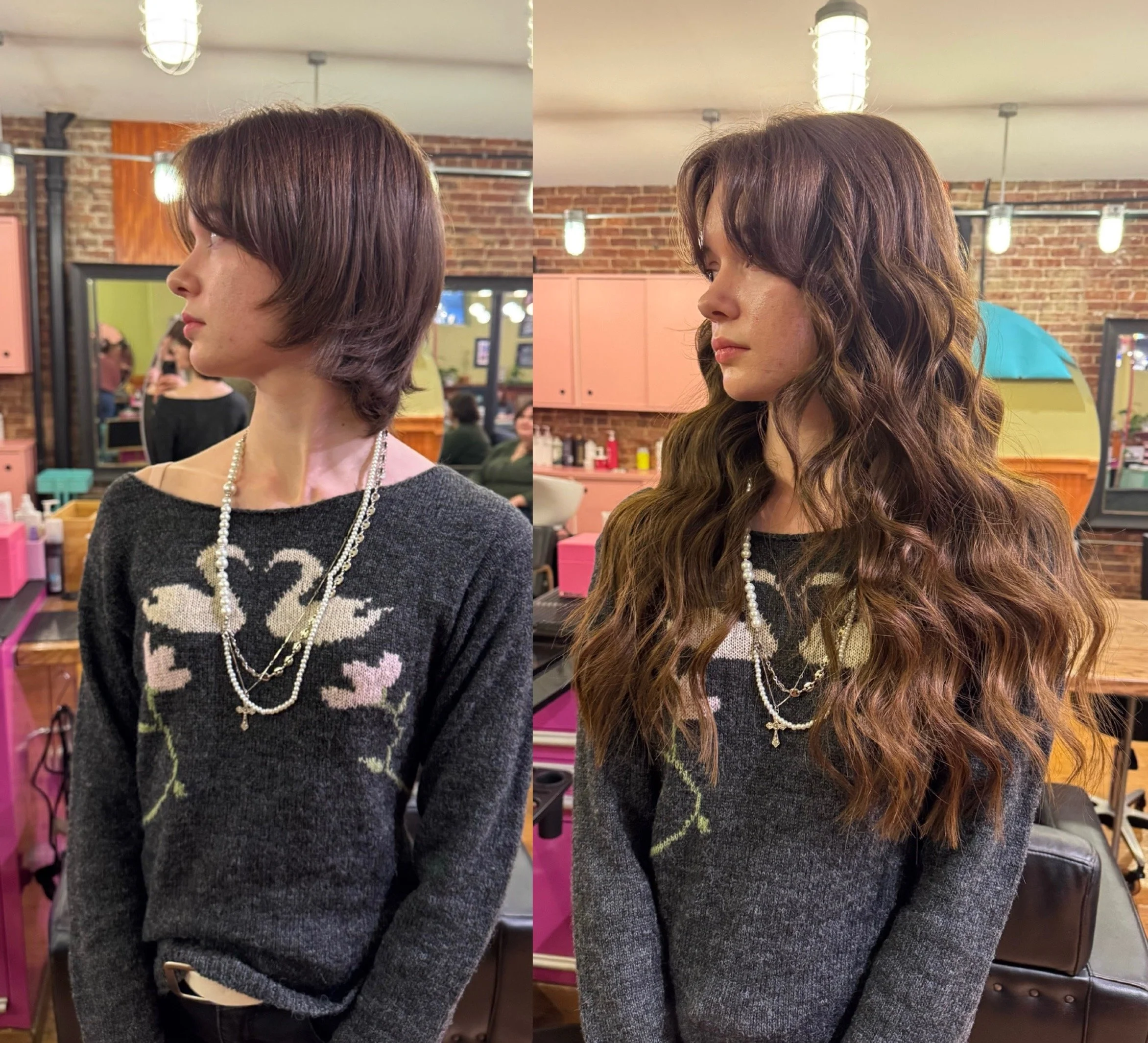 Side-by-side photos of of before and afters of the best hair extensions.