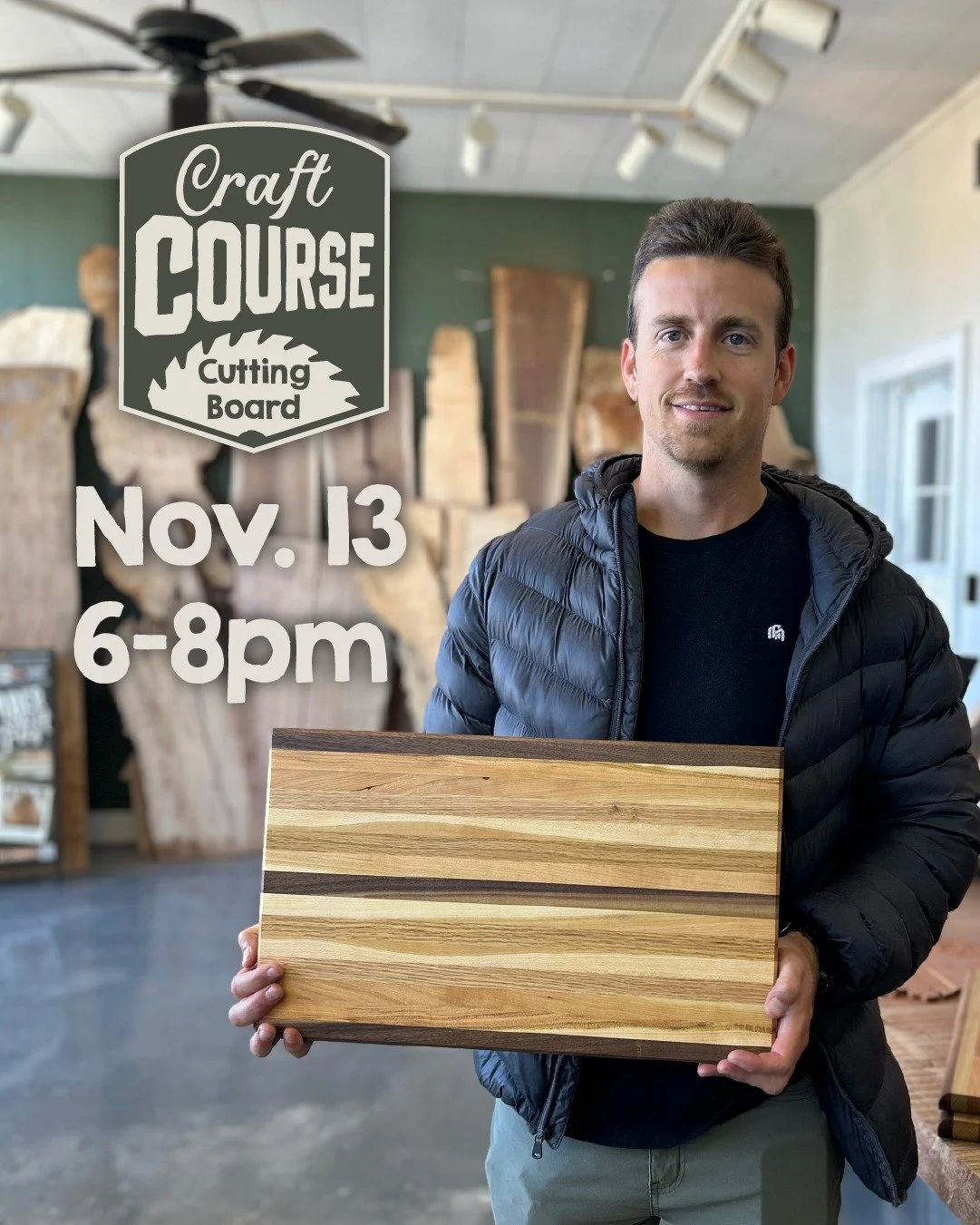 There are only a few spots left in our upcoming Cutting Board Craft Course! 
Join us on November 13th for the first of a two part class to make your own edge grain cutting board! 
Tickets are $85 and can be bought in store or at the link in our bio