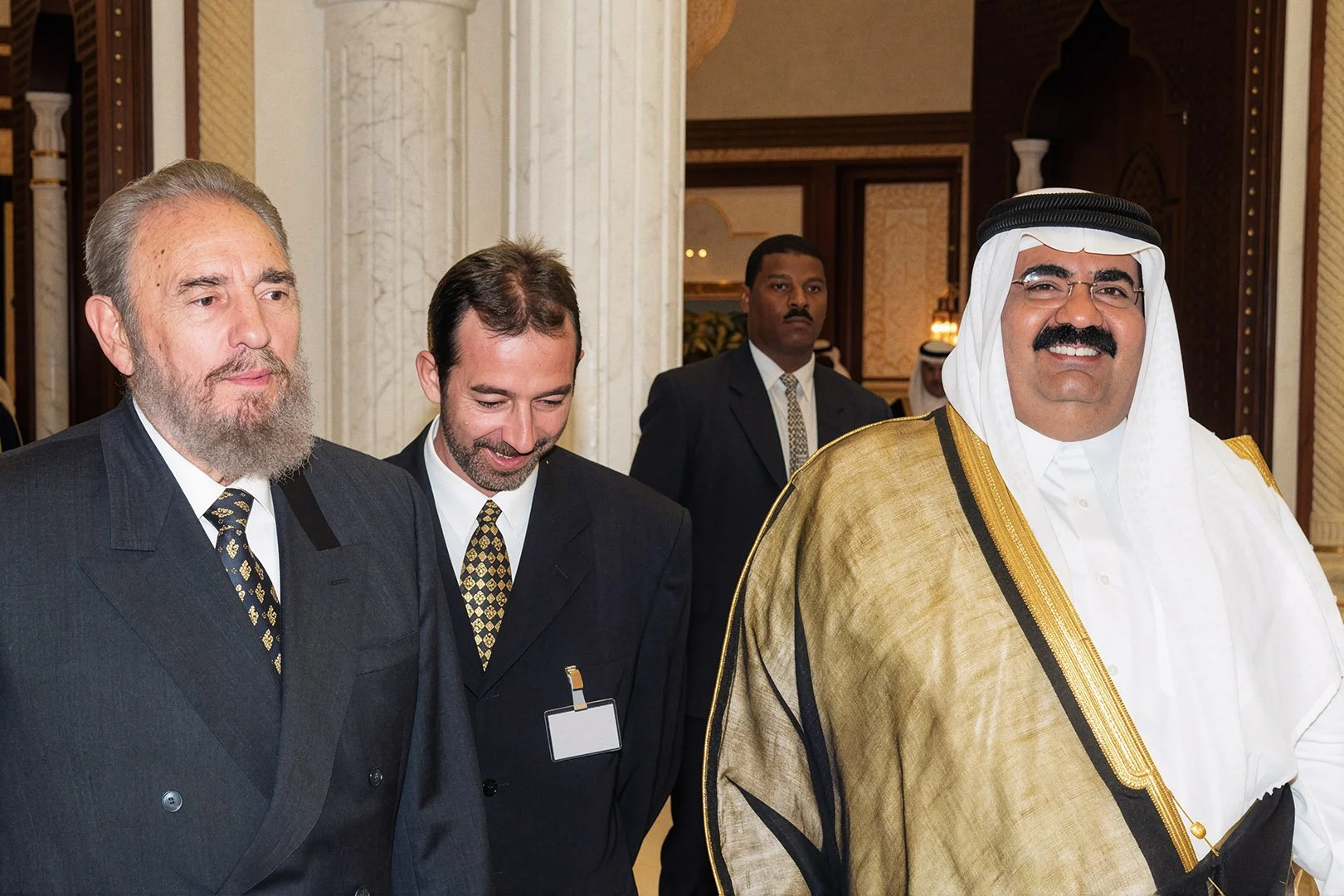  Reconstructed Image — His Highness Sheikh Hamad bin Khalifa Al Thani conversing with Fidel Castro during an official state visit. 