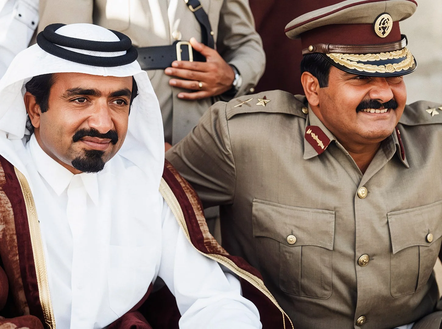  Reconstructed Portrait — Father Amir His Highness Sheikh Hamad bin Khalifa Al Thani seated alongside his father, former Amir Sheikh Khalifa bin Hamad Al Thani. 