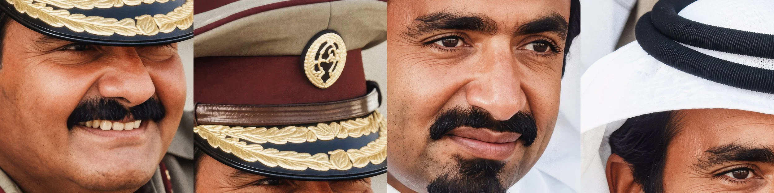 Detail crops of the digitally reconstructed historical photo of His Highness Sheikh Hamad bin Khalifa Al Thani seated alongside his father, former Amir Sheikh Khalifa bin Hamad Al Thani.