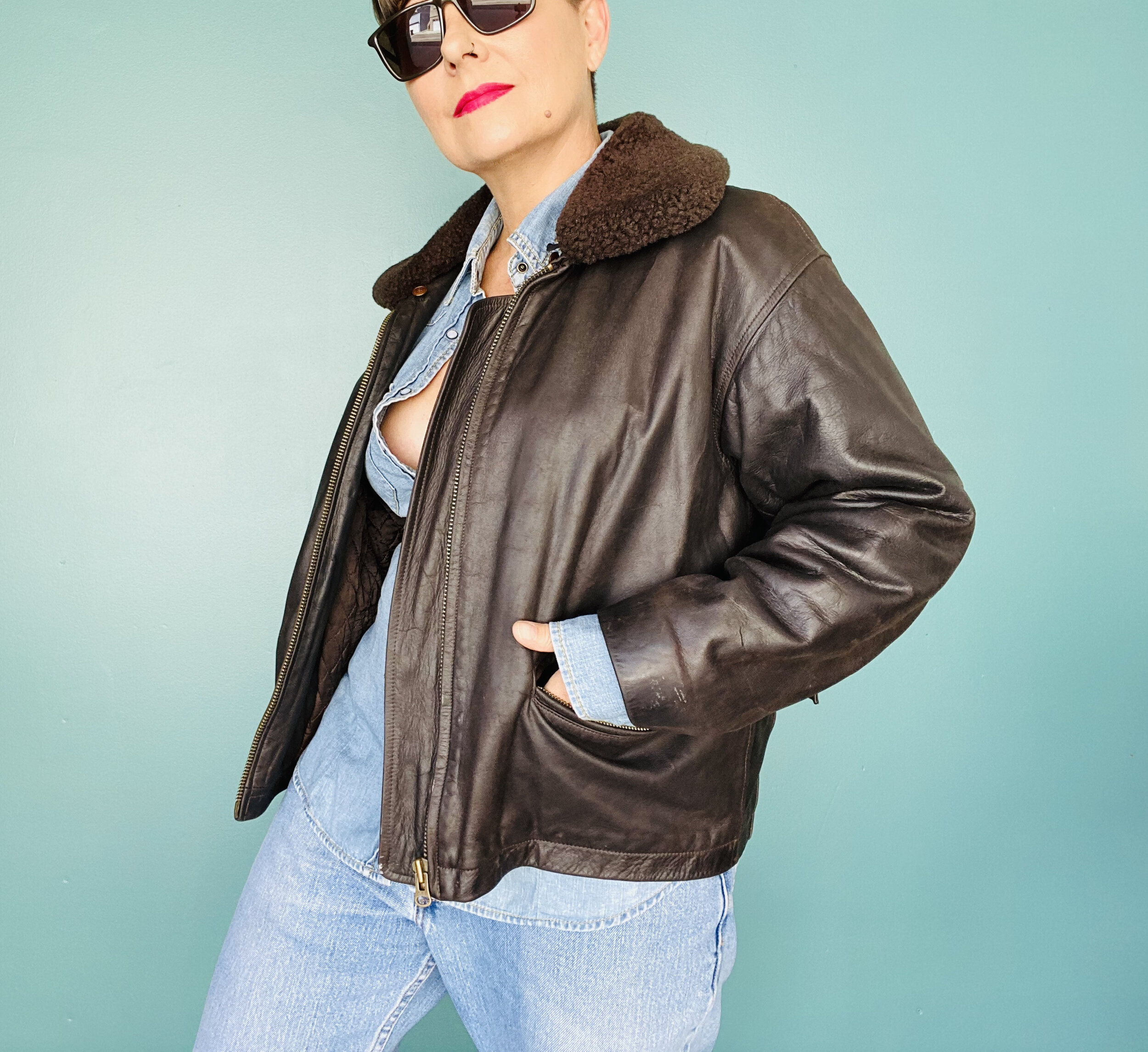 TheWildHoneyShop 80s Embossed Leather Bomber Jacket