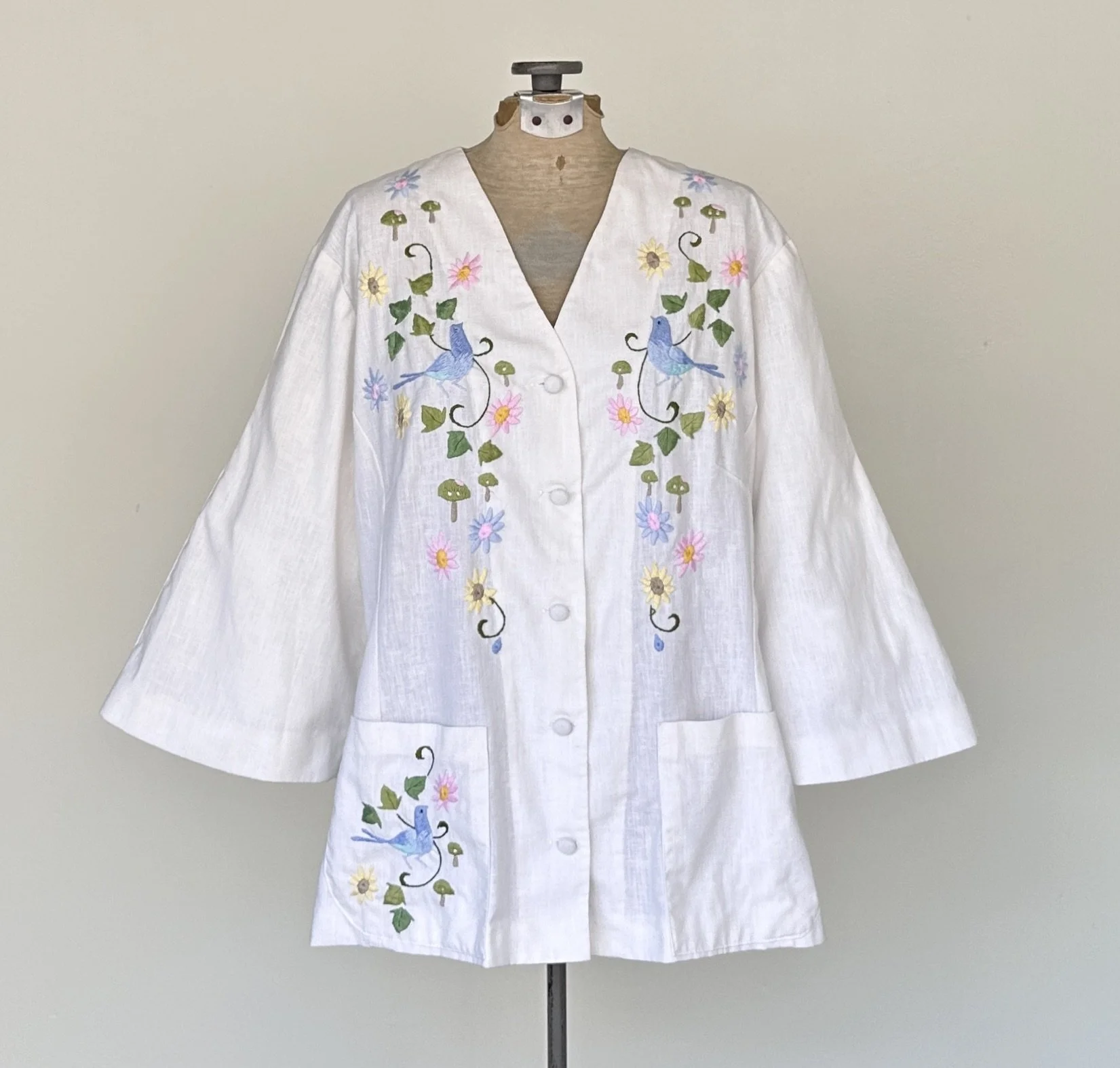 Vtg 70s Mexican Embroidered Blouse Jacket