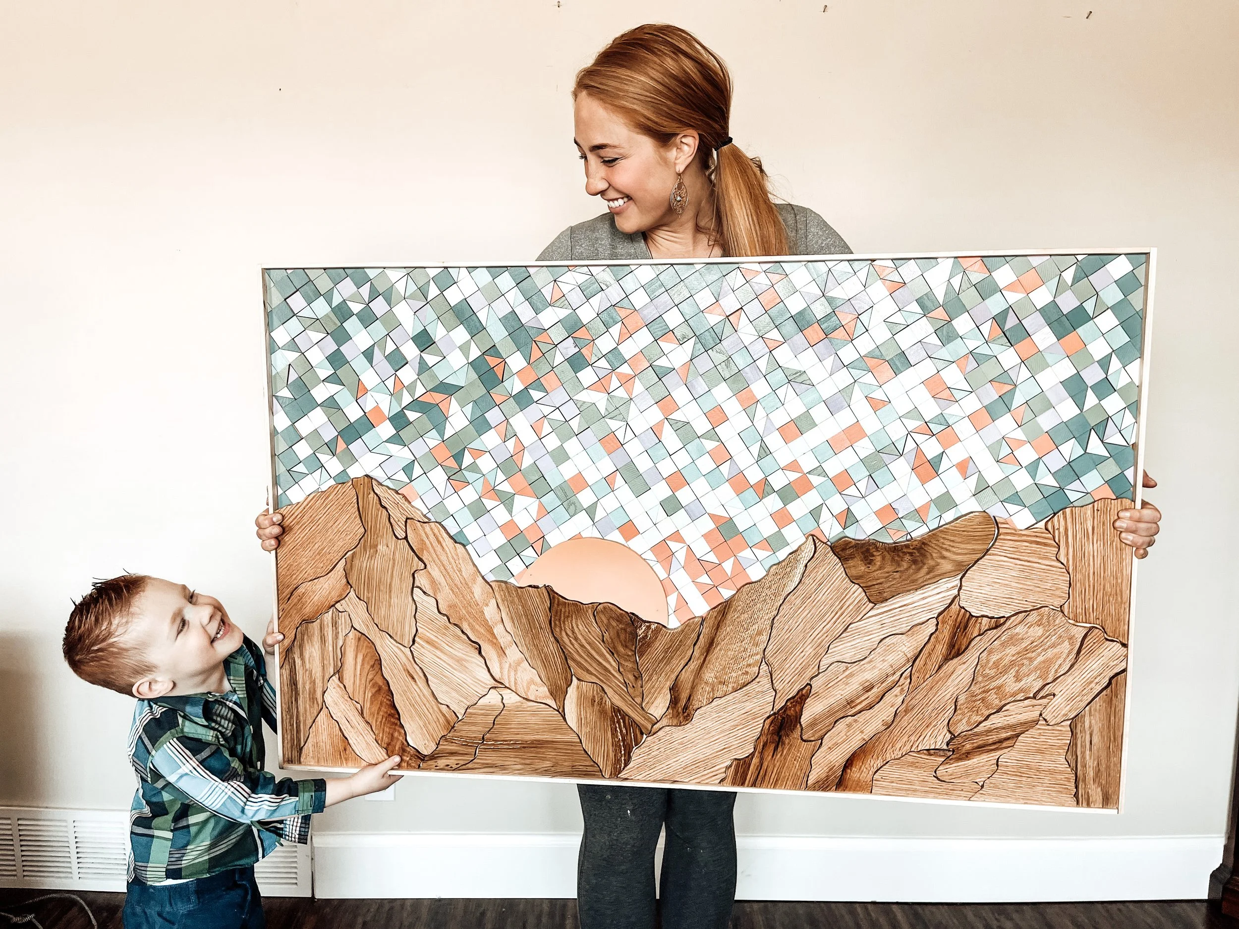 "Joshua's Sunrise" Reclaimed kaleidoscope wood mosaic