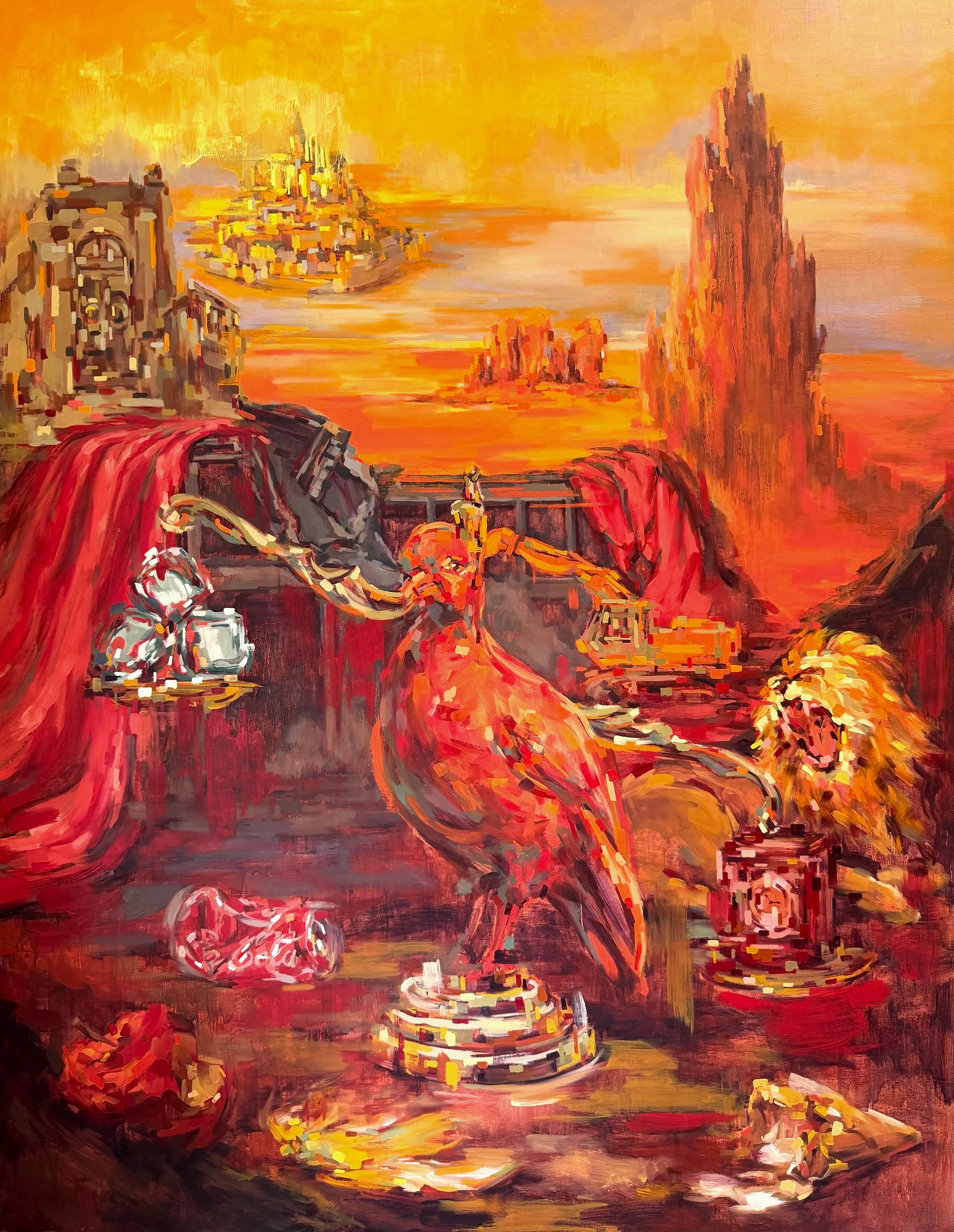 St. Jerome Does Not Pray Anymore (after Hieronymus Bosch). 46x35" oil paint on panel