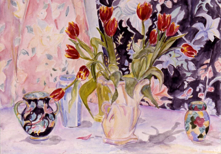 Still Life with Swan Vase       watercolor       22 x 30 in.