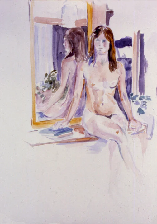 Seated Model Near Mirror, #1       watercolor       19 x 14.5 in.