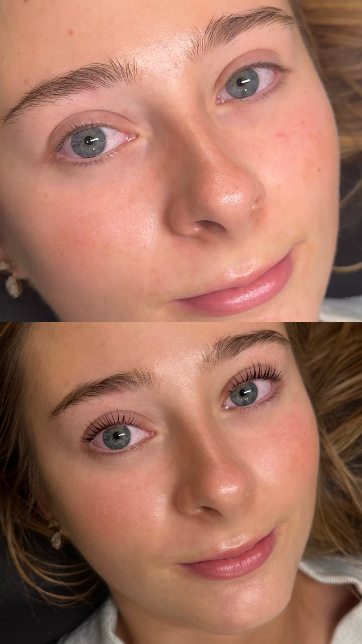Before and after a Korean Lash Lift on natural lashes at Arlis Artistry in Alpharetta