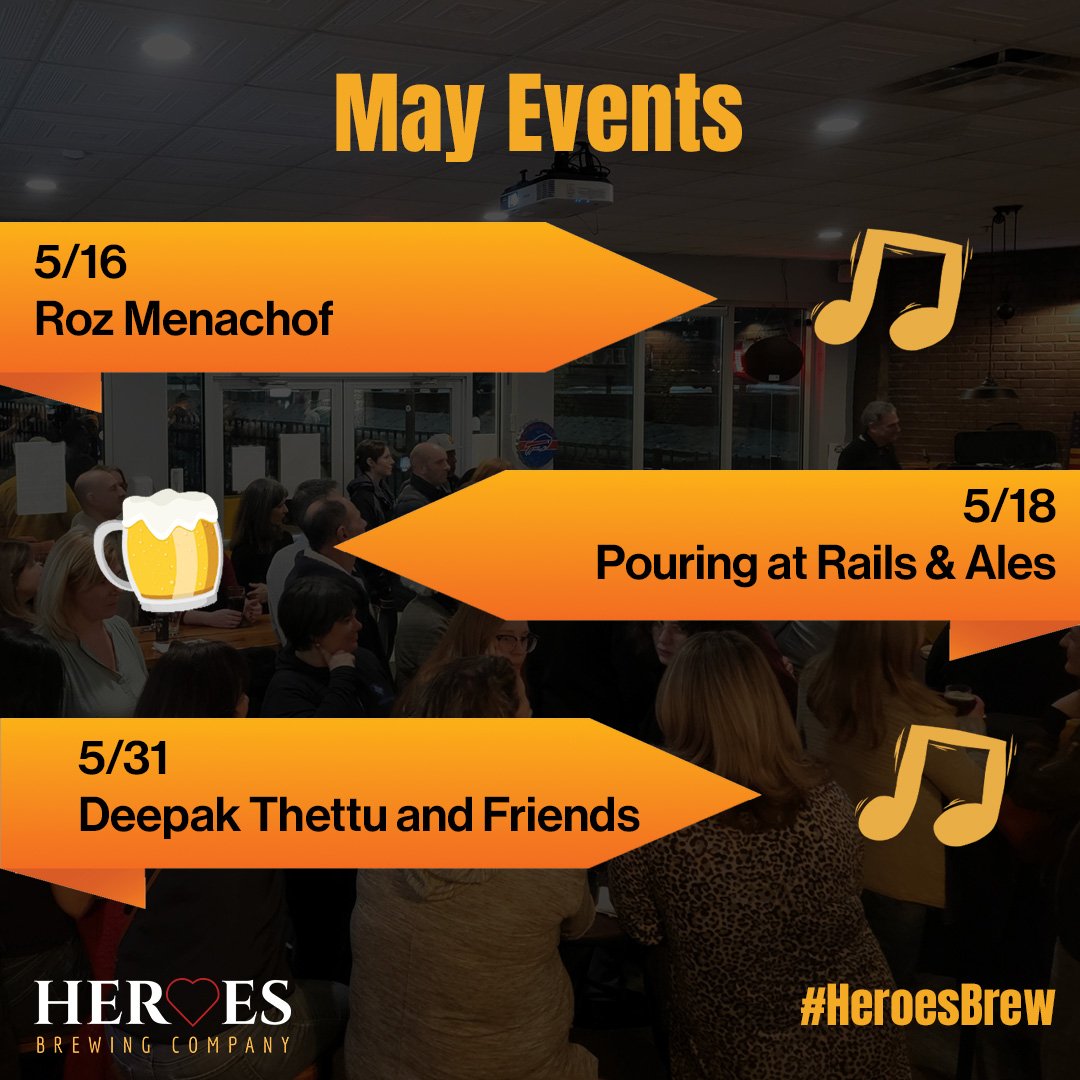 We've got more events coming this month! Join us for #LiveMusicWeekend on 5/16 with @roz_menachof. And come out to Rails and Ales at @rocrealtrains on 5/18! Plus @deepakthettu and Friends on 5/31! See our full lineup on the website&mdash;link in bio!