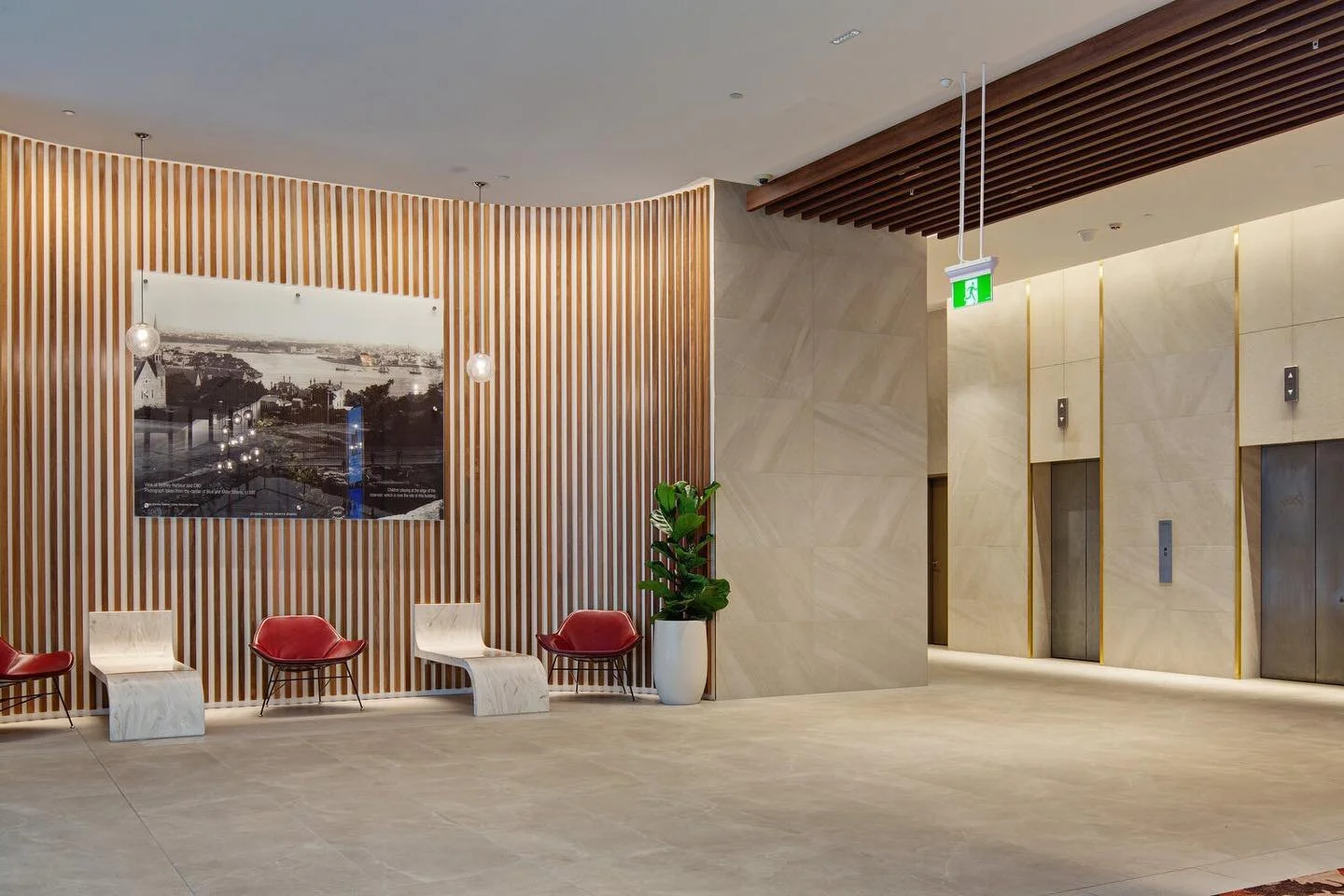 40 Miller St, North Sydney
A lobby upgrade mainly in 1200 x 600mm tiles floor and wall, with feature sandstone panels mechanically fixed over lift heads. This project was time precious and we had a full time day and night crew till hand over. Our wo