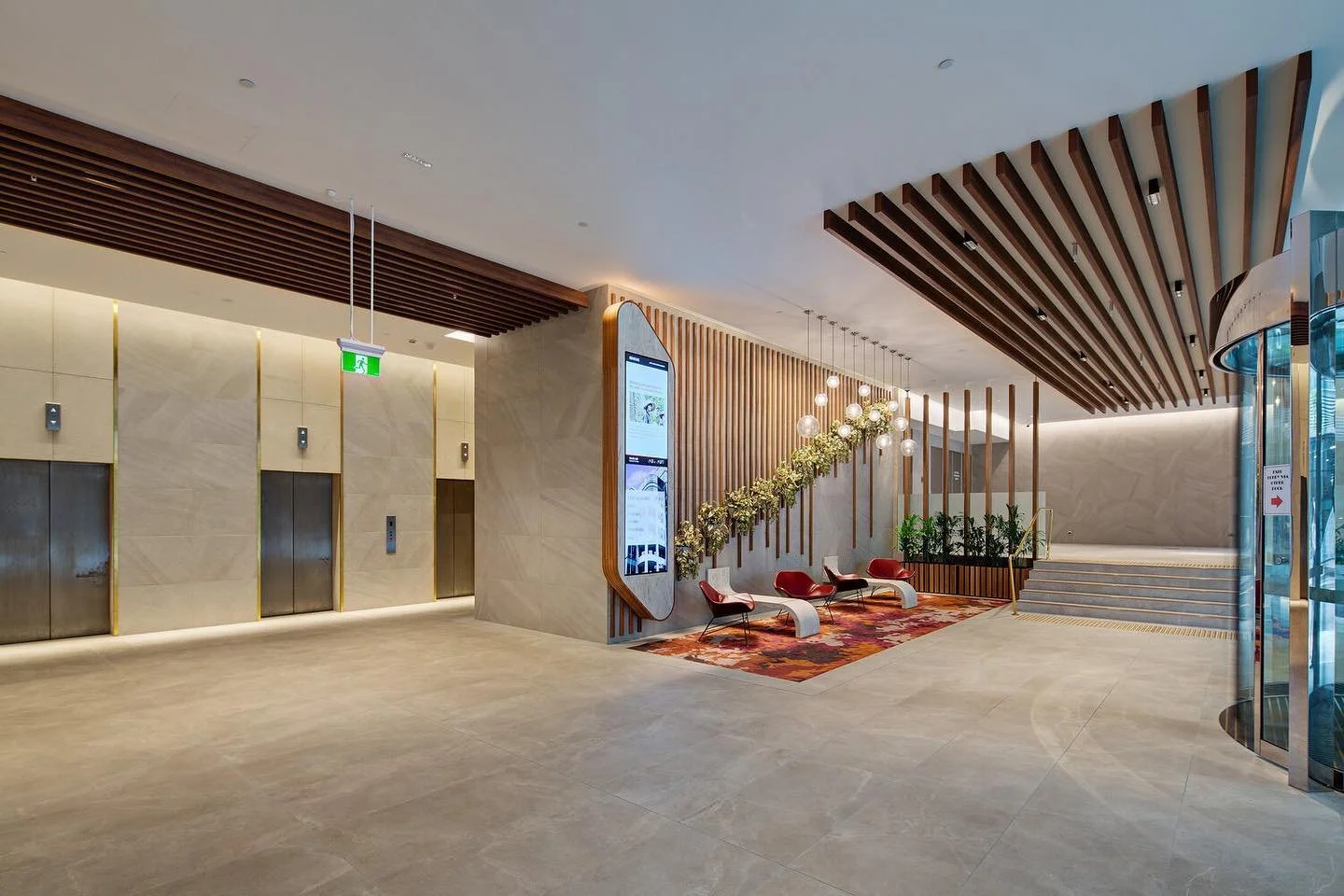 40 Miller St, North Sydney
A lobby upgrade mainly in 1200 x 600mm tiles floor and wall, with feature sandstone panels mechanically fixed over lift heads. This project was time precious and we had a full time day and night crew till hand over. Our wo