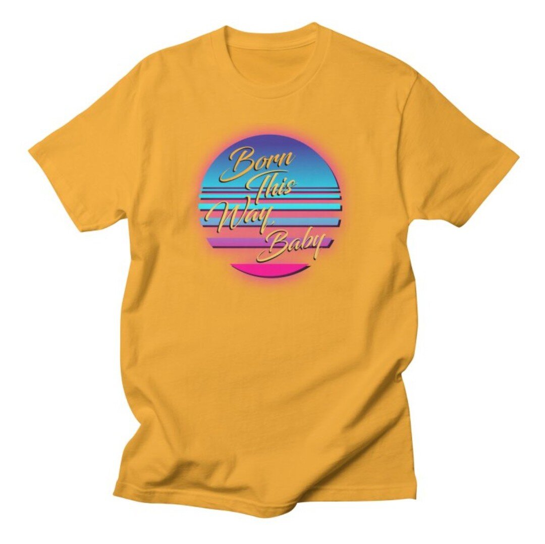 #PRIDE Merch Breakdown! You were born this way, baby - now show it off! This colorful, 80s inspired design is available on a wide array of products including buttons, backpacks, duffel bags, t-shirts, hoodies, notebooks, and kids clothes! Link in bio