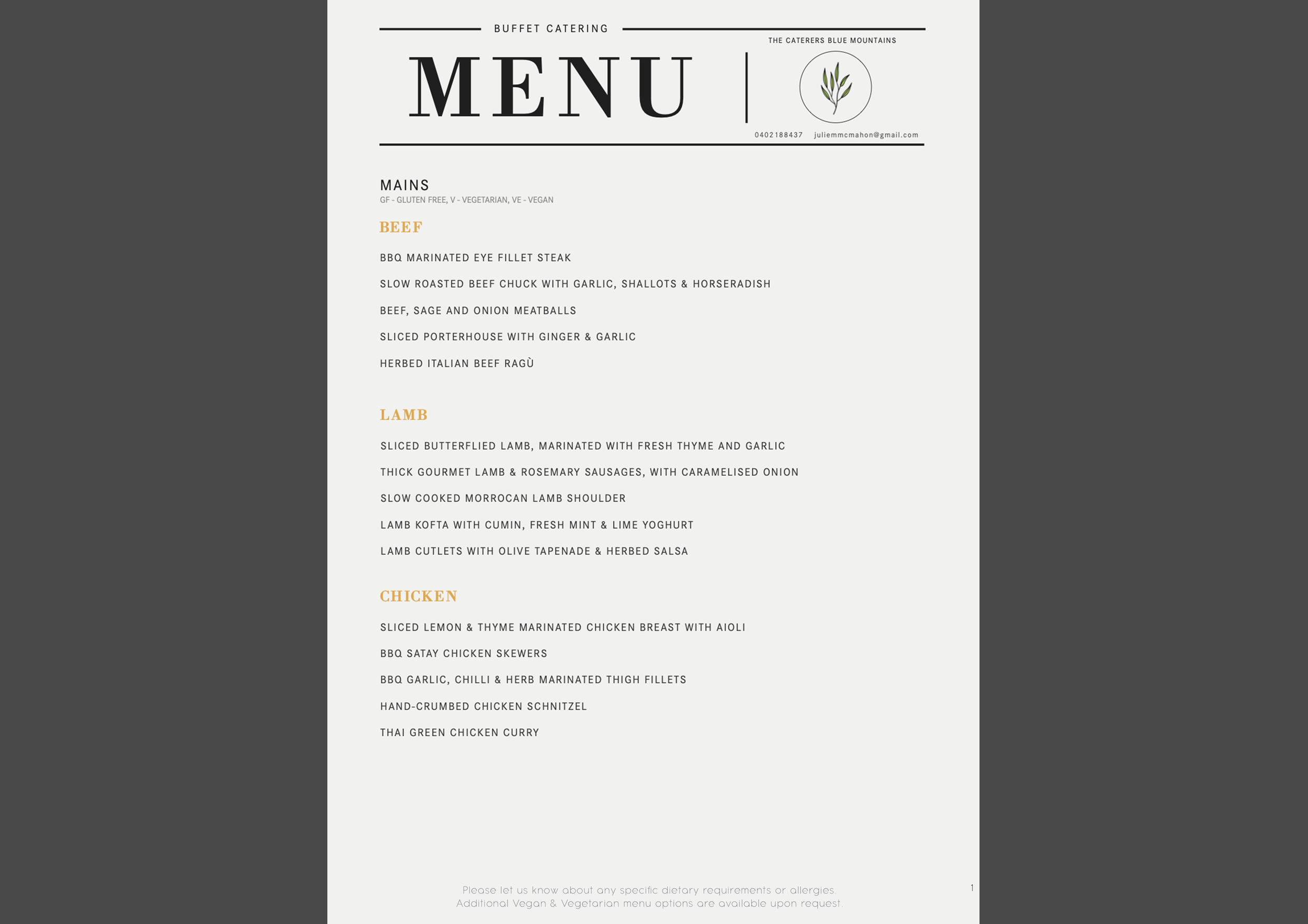 Buffet Menu