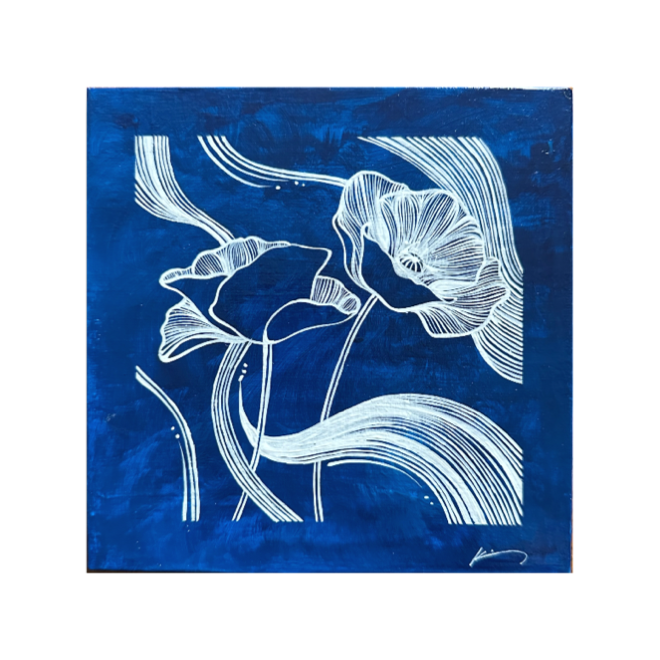 poppies in the sea | floral abstract fine line art original