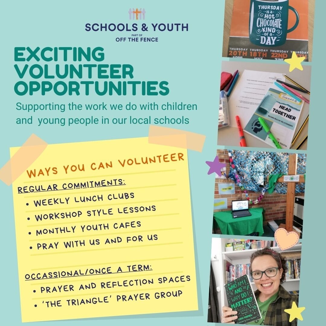 Why Volunteer with the Schools Team?⁠
⭐️⁠
➡️ To support pastoral work in schools and help us to reach more individuals. ⁠
➡️ Grow and develop your own skills in the area of schools and youth ministry. ⁠
➡️ Help make a different in the lives of young 