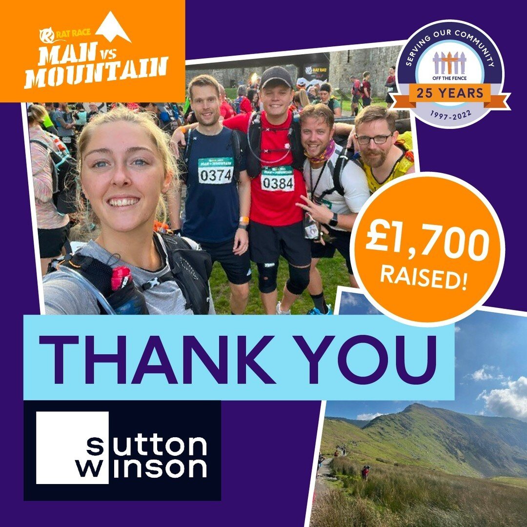 A huge thank you to the team at Sutton Winson who have raised a momentous &pound;1,717 for Off The Fence (so far!) following their &ldquo;Man v Mountain Challenge&rdquo; on the 2nd September. ⁠
⁠
The Sutton Winson Mountain Team, consisting of Rob Lew