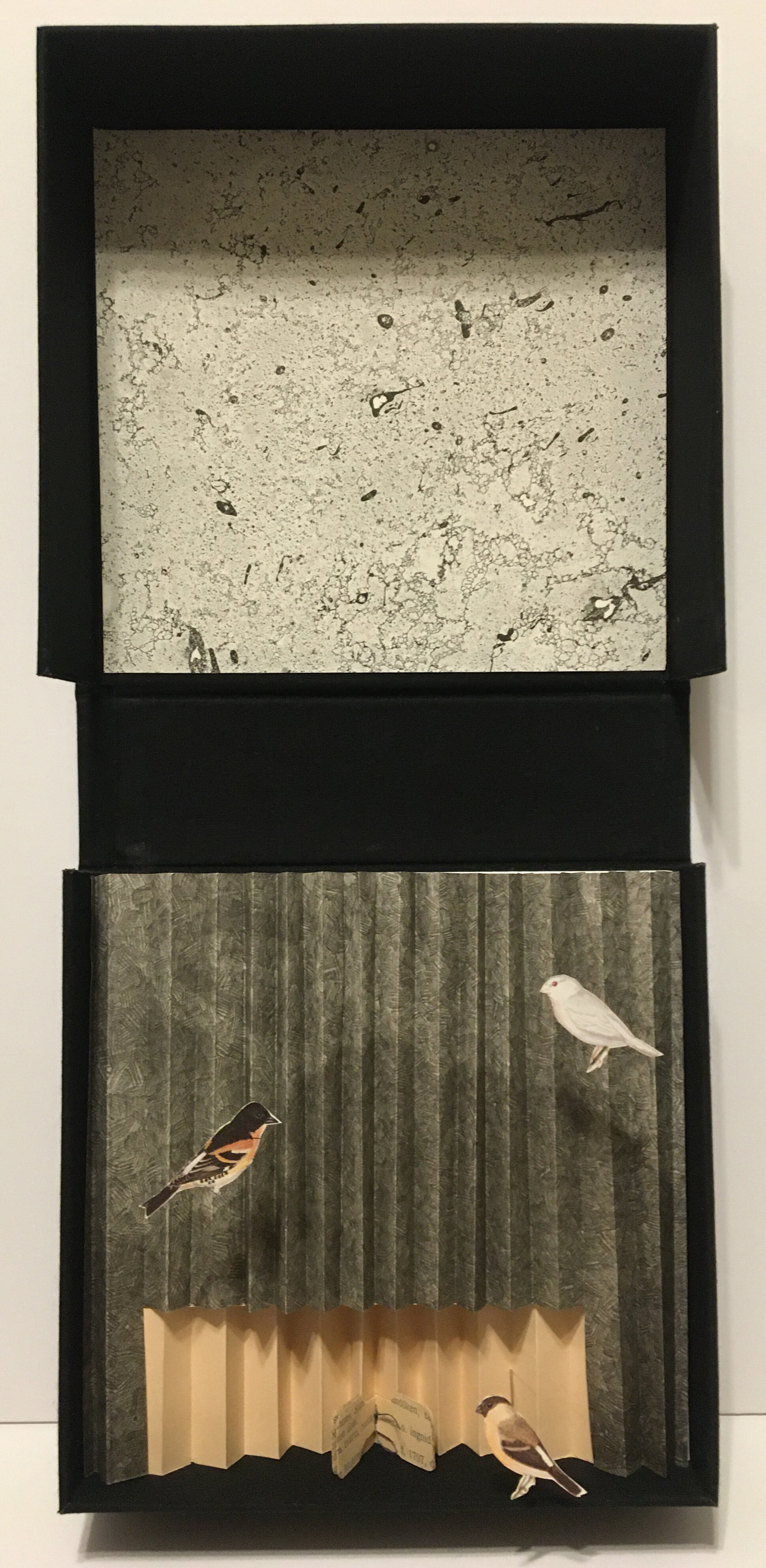 Confined to the mountain 2, Clamshell box with lithographs and found papers, 20 x 20 x 5 cm (closed)