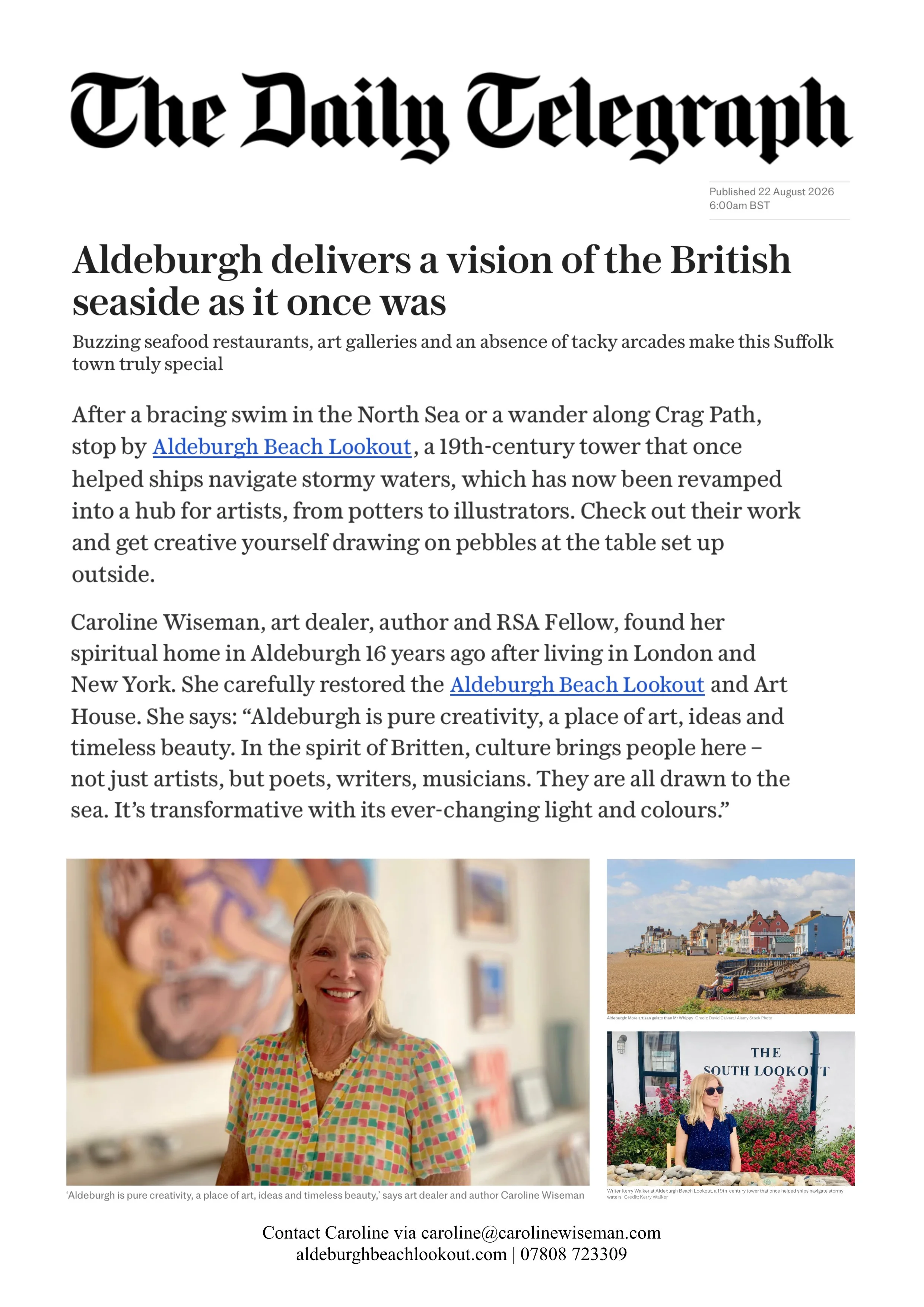 The Telegraph Online August 2026. Feature by travel writer, Kerry Walker
