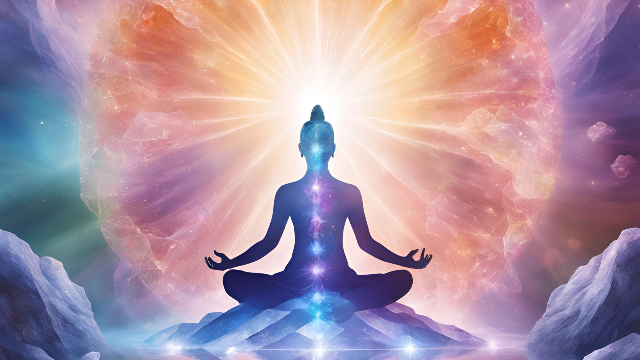 yogi or buddha in lotus with radiating divine light