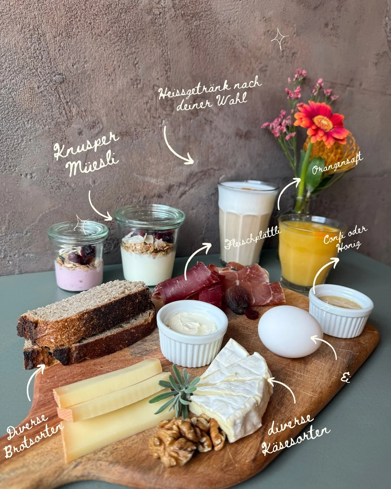 Morgen-Genuss in neuen Variationen 🧡

Ab dem 4. Oktober erlebt unser Fr&uuml;hst&uuml;cksangebot ein Upgrade! Das Basic-Zmorge mit Brot, Butter &amp; Heissgetr&auml;nk ist der neue Standard. Dazu bestellst du deine Lieblings-Extras wie zum Beispiel 